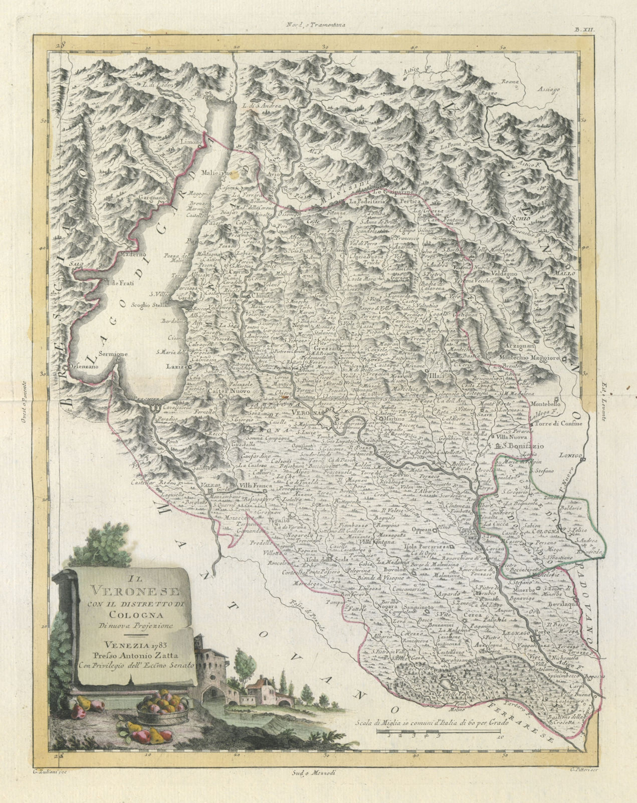 "Il Veronese con il Distretto di Cologna". Verona. Lake Garda. ZATTA 1784 map