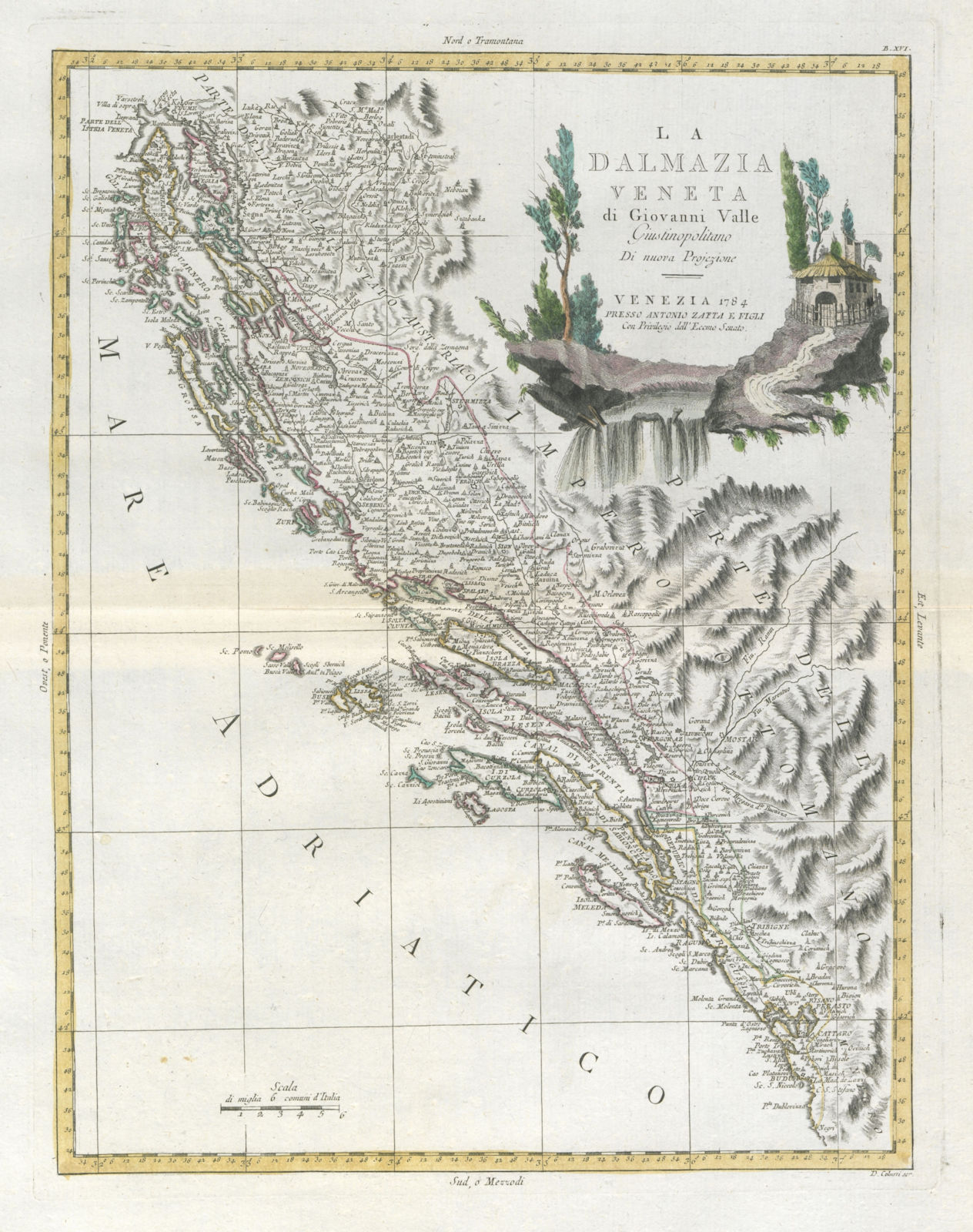 "La Dalmazia Veneta…". Dalmatian coast. Croatia. ZATTA 1784 old antique map