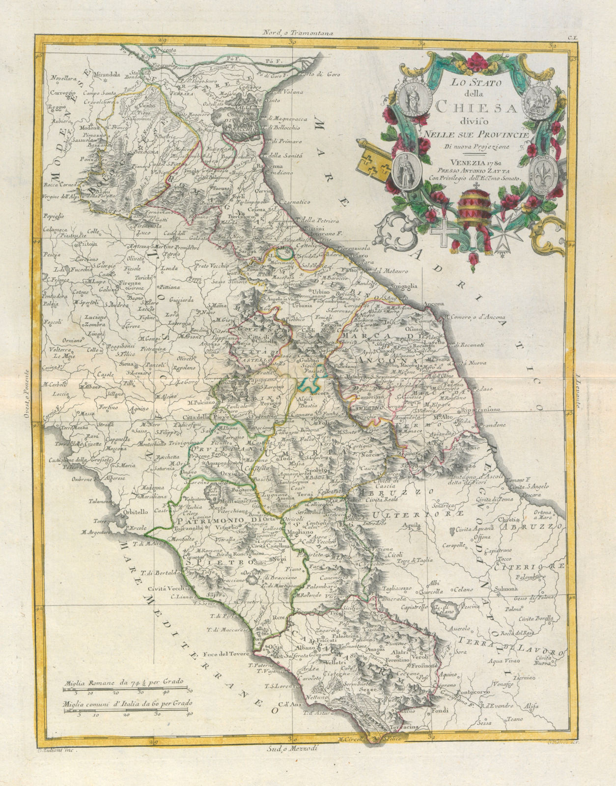 "Lo Stato della Chiesa…" Papal States Lazio Marche Umbria Emilia. ZATTA 1784 map