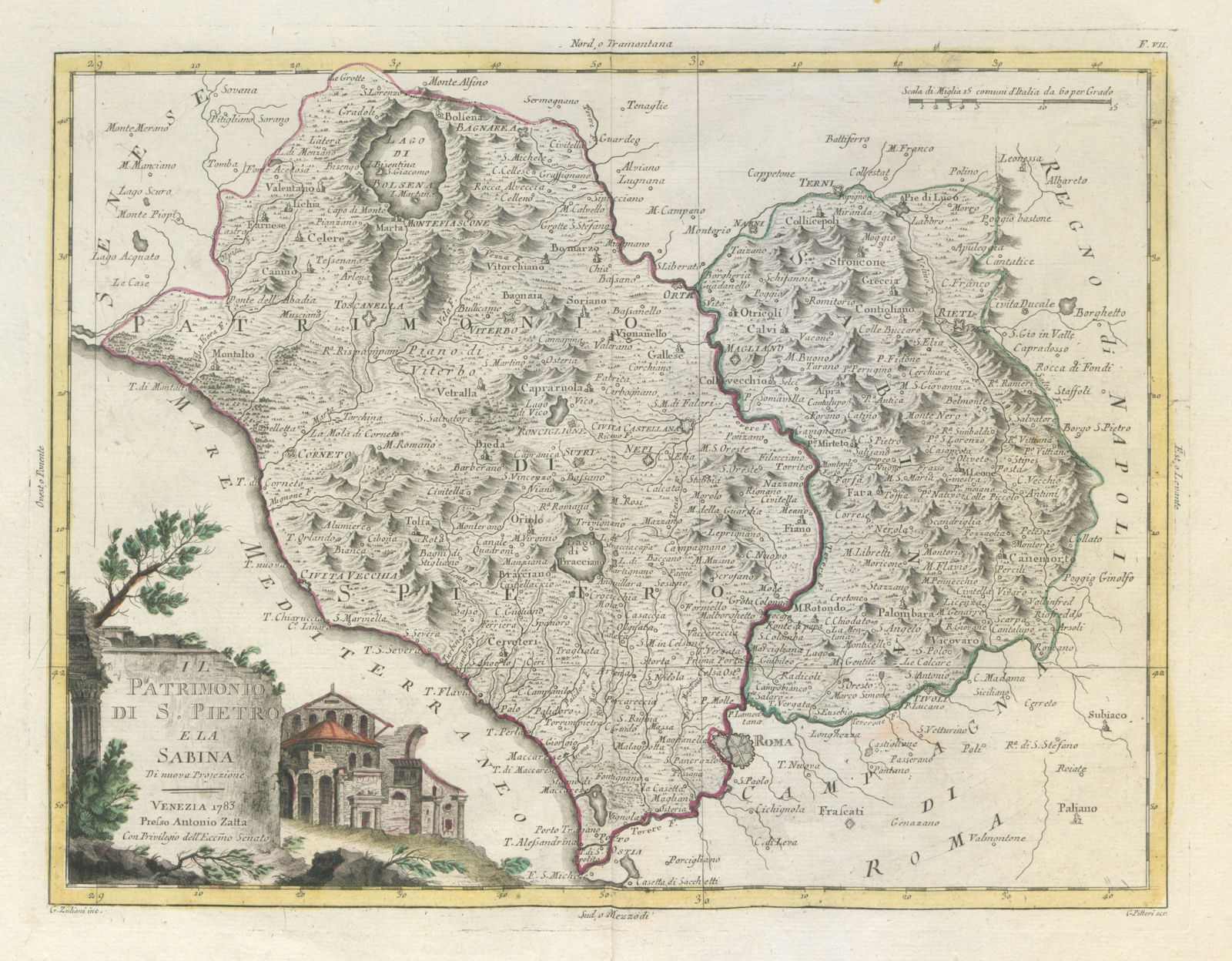 "Il Patrimonio di S. Pietro e la Sabina". Papal states / Lazio. ZATTA 1784 map