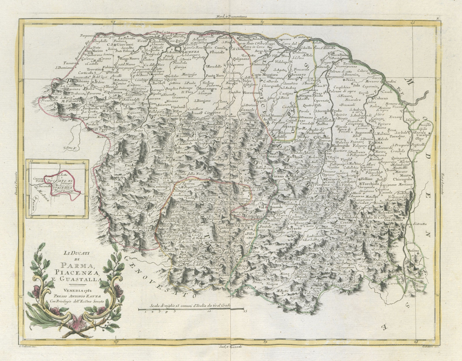 "Li Ducati di Parma, Piacenza e Guastalla". Emilia-Romagna. ZATTA 1784 old map