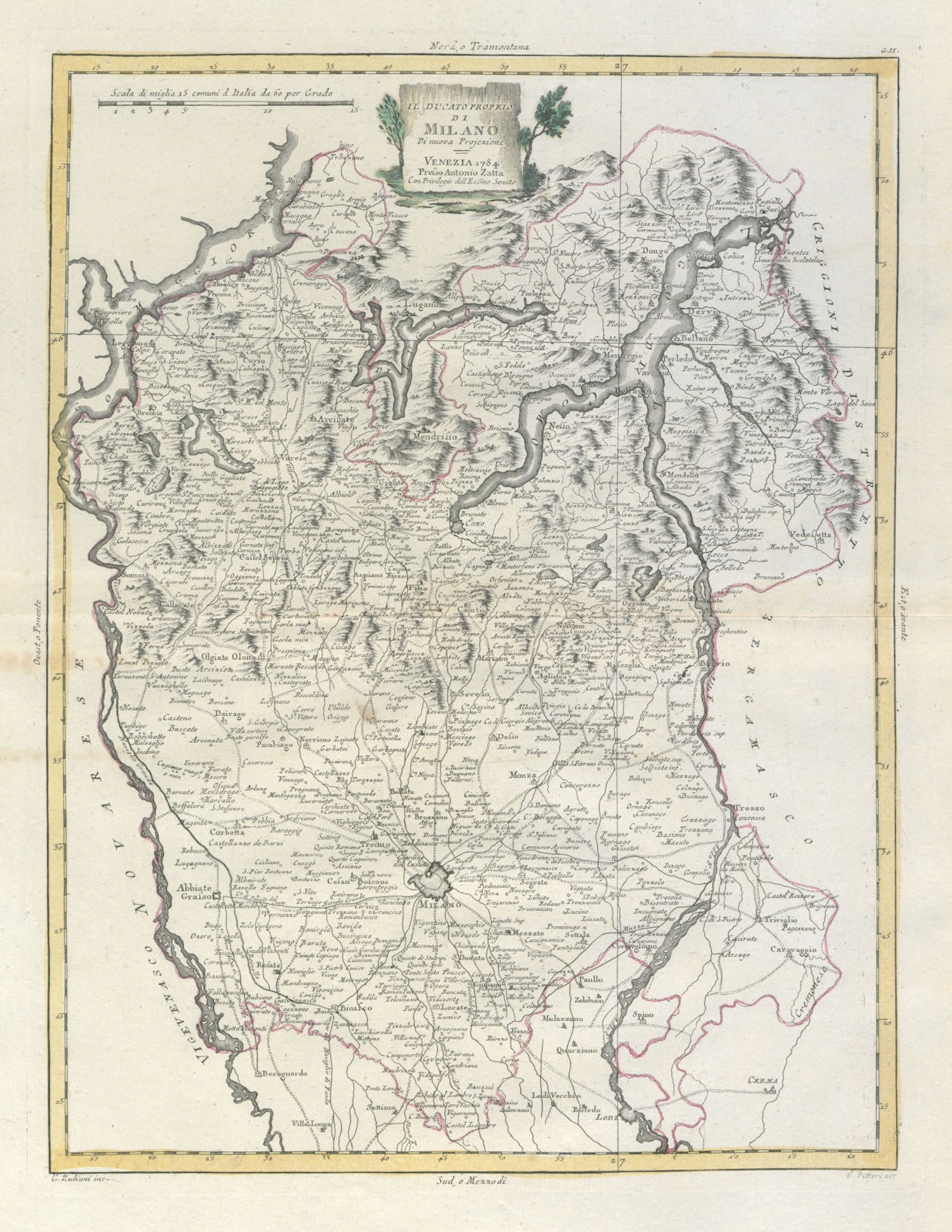 Associate Product "Il Ducato Proprio di Milano". Duchy of Milan. Lombardy. Lakes. ZATTA 1784 map