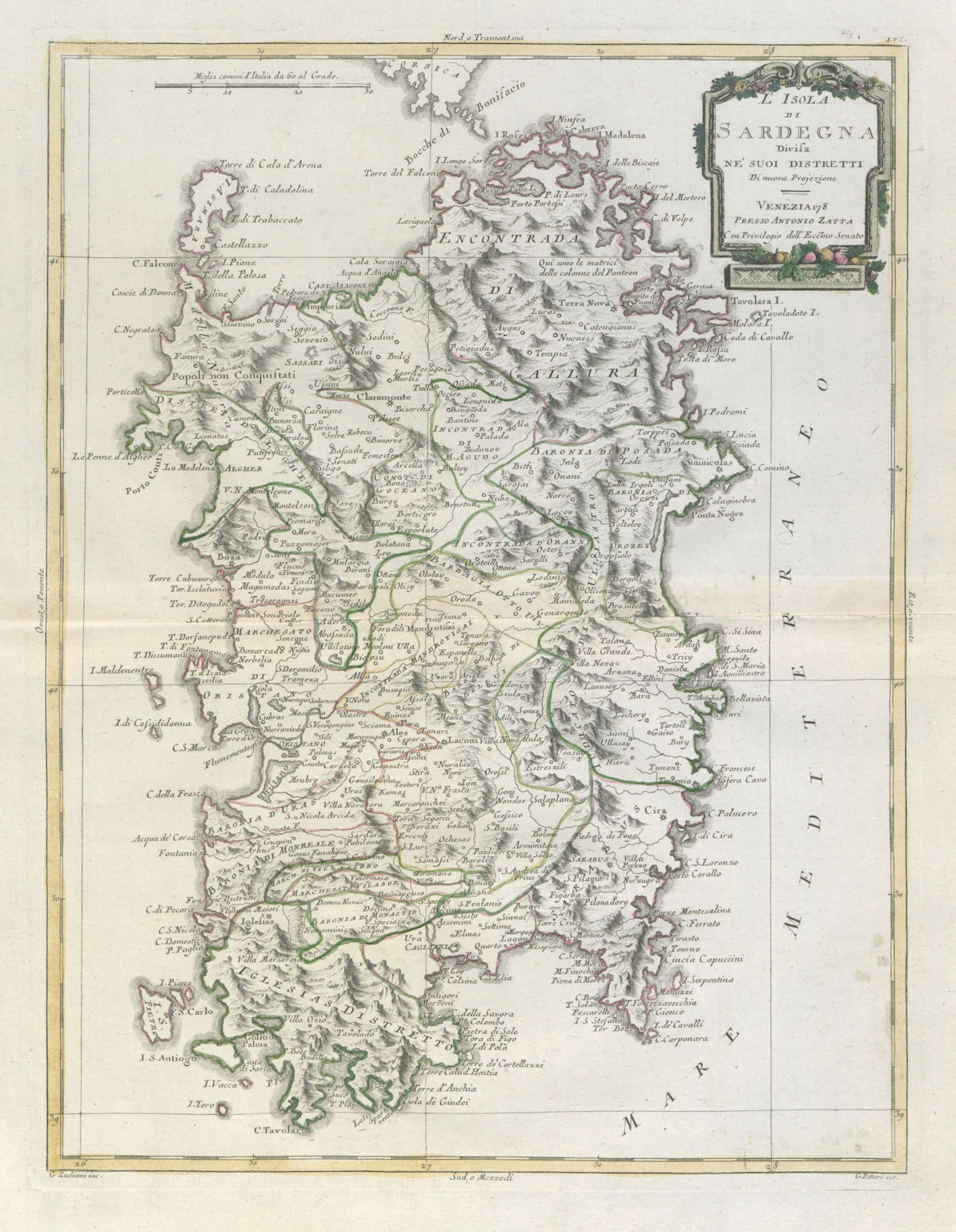 Associate Product "L'Isola di Sardegna divisa ne' suoi distretti". Sardinia. ZATTA 1784 old map