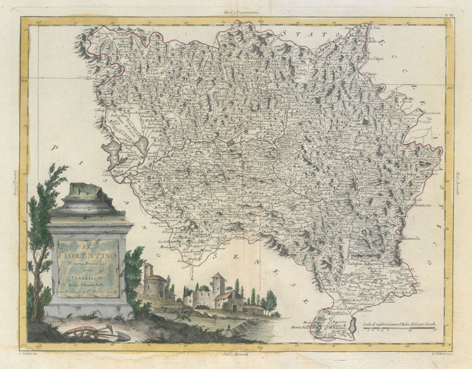 "Il Fiorentino". NE Tuscany. Arezzo Florence Prato Pistoia Siena. ZATTA 1784 map