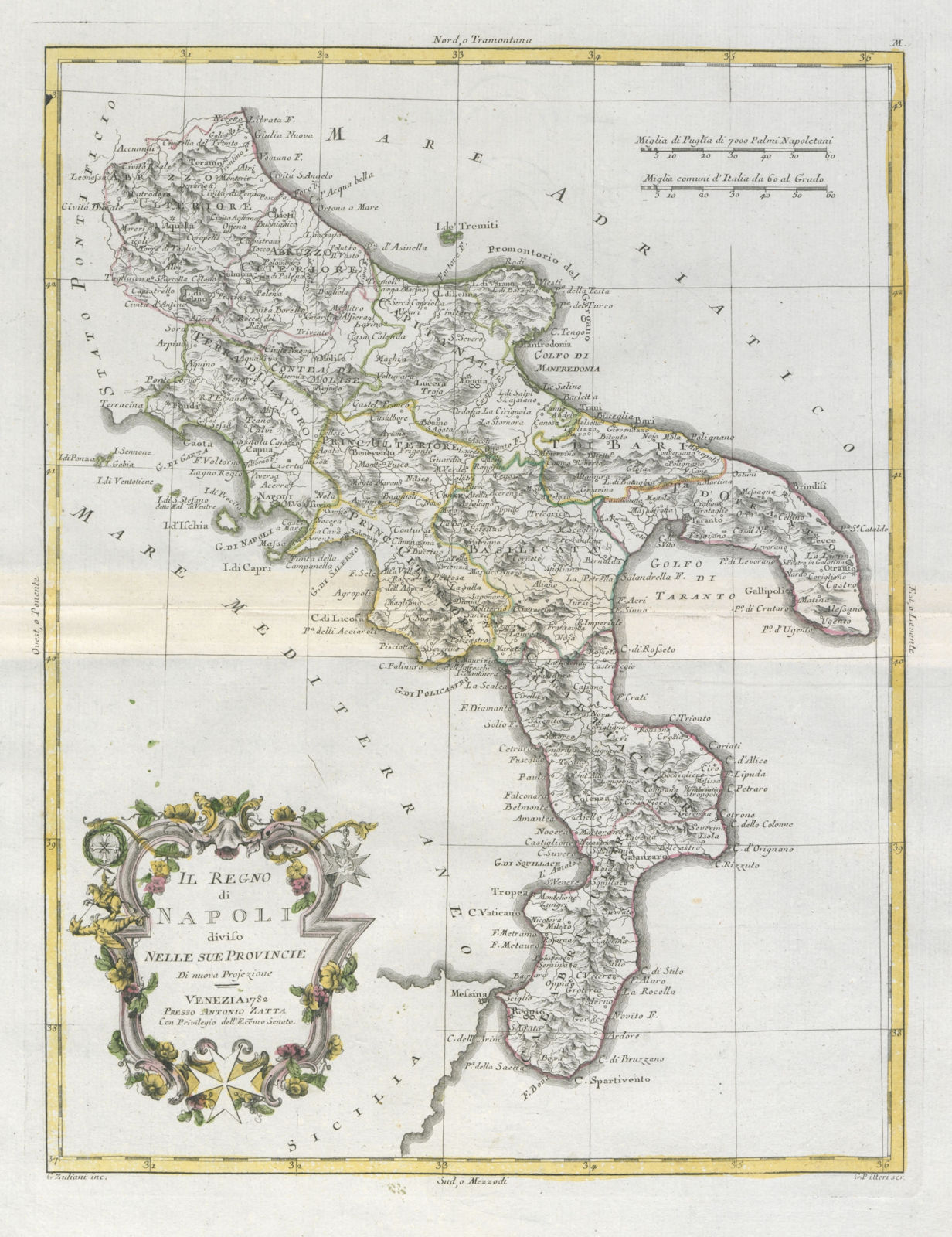 "Il Regno di Napoli…" Kingdom of Naples. Southern Italy. ZATTA 1784 old map