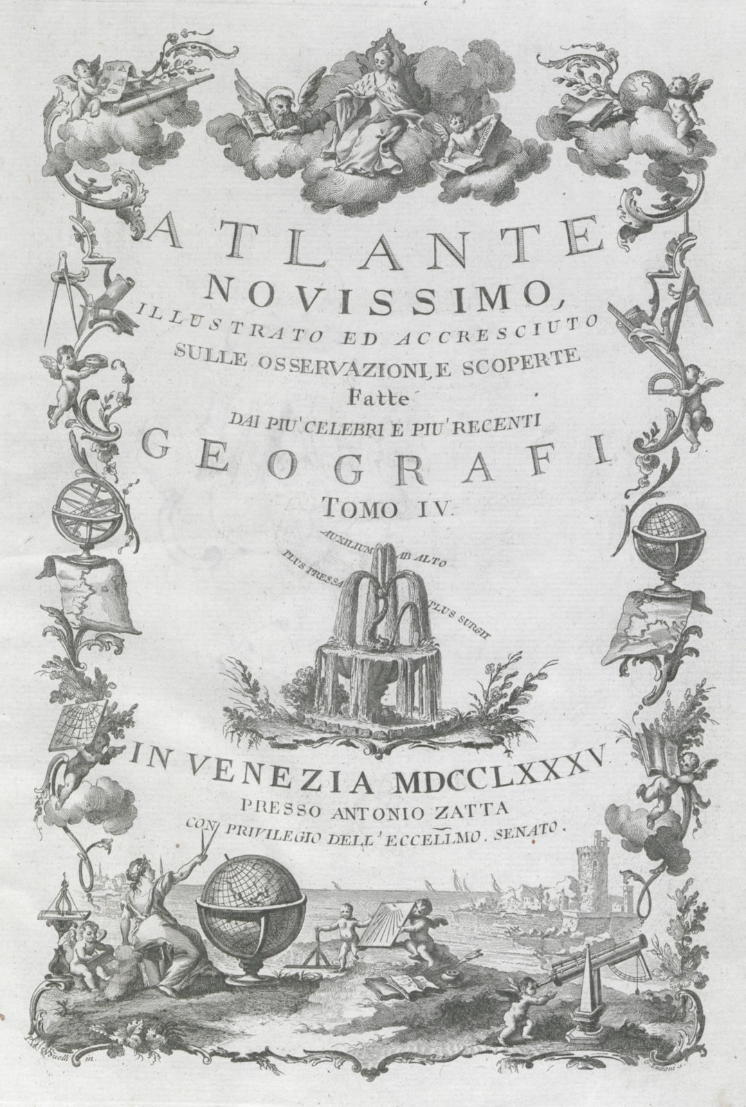 Frontispiece Tomo IV. Volume 4 Title page. Atalante Novissimo. ZATTA 1785