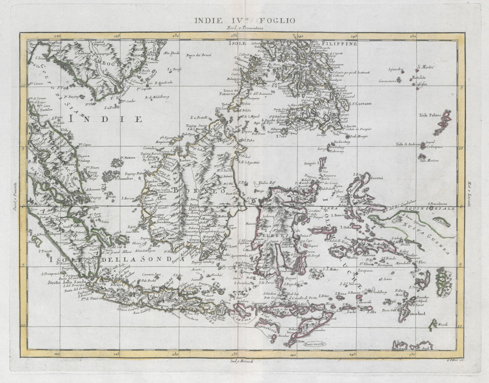 "Indie Foglio IV" East Indies Indonesia Malaysia Cambodia Vietnam ZATTA 1785 map