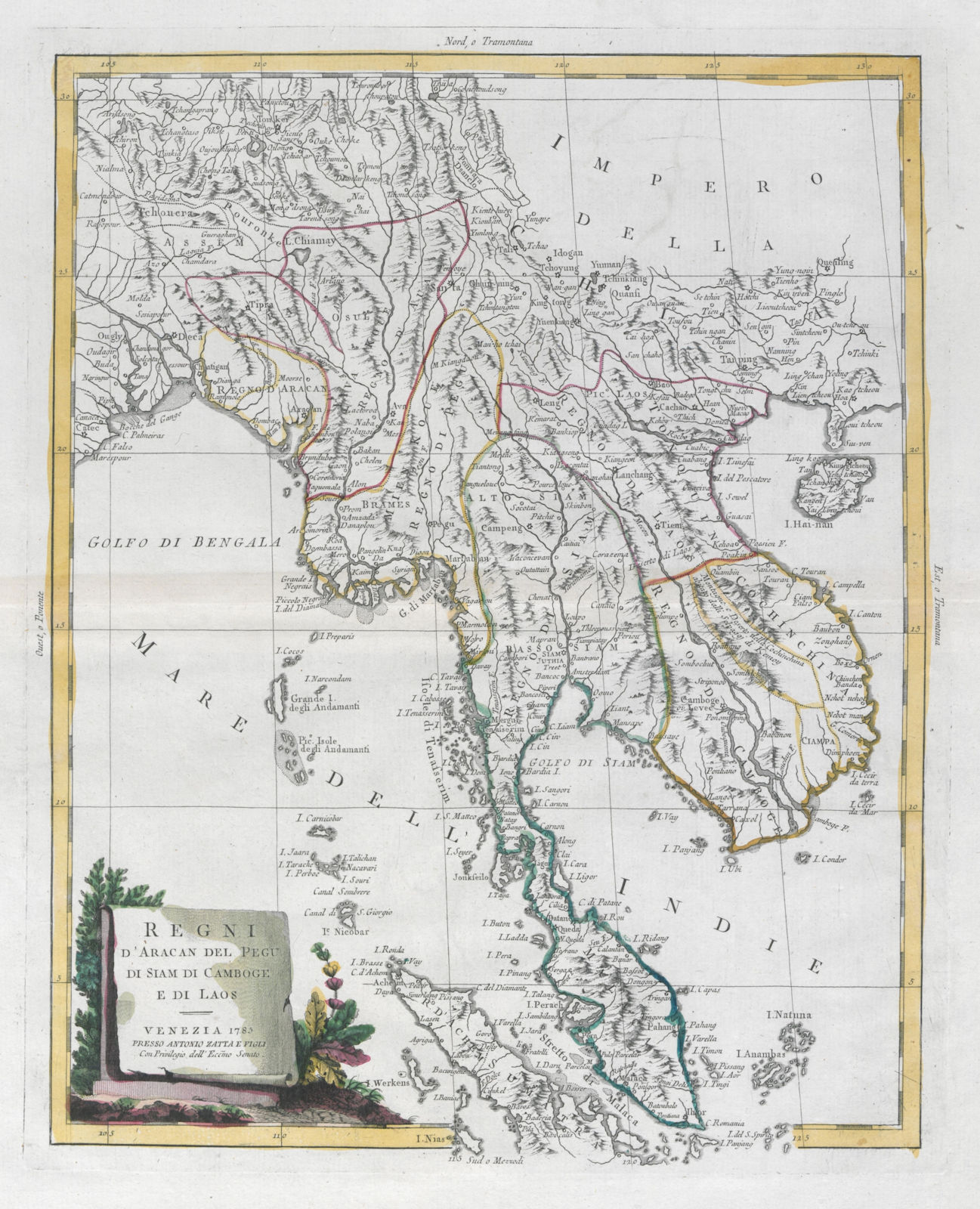 "Regni d'Aracan del Pegu di Siam di Camboge e di Laos" Indochina. ZATTA 1785 map