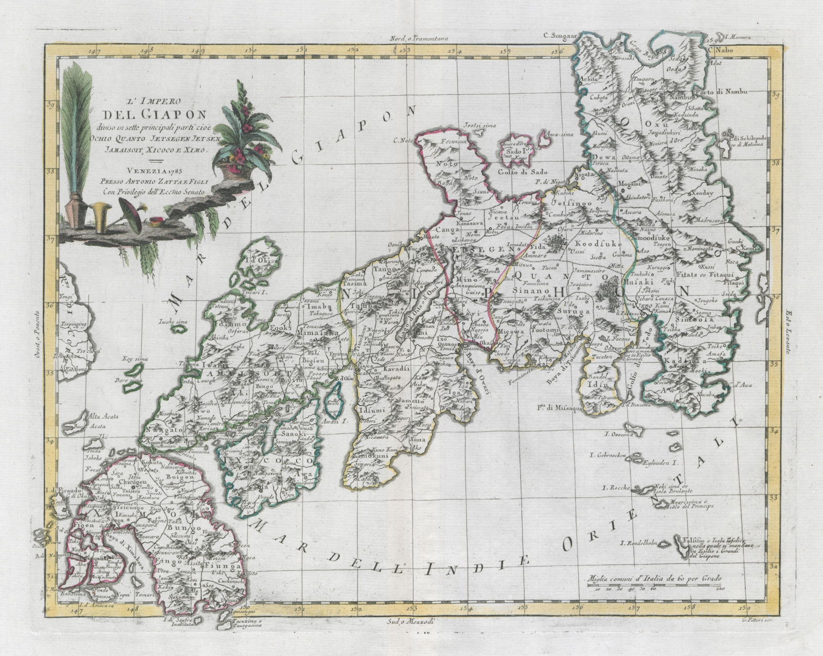 "L'Impero del Giapon diviso in sette principali parti…". Japan. ZATTA 1785 map