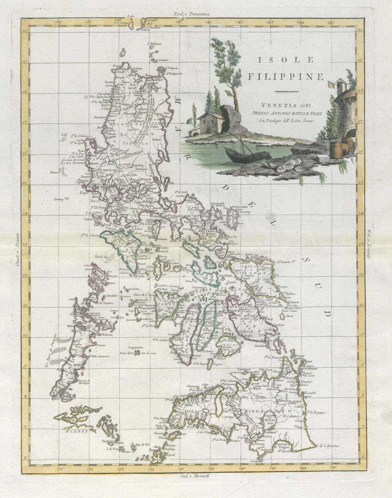 Isole Filippine Philippine Islands Zatta 1785 Old Antique Map Plan