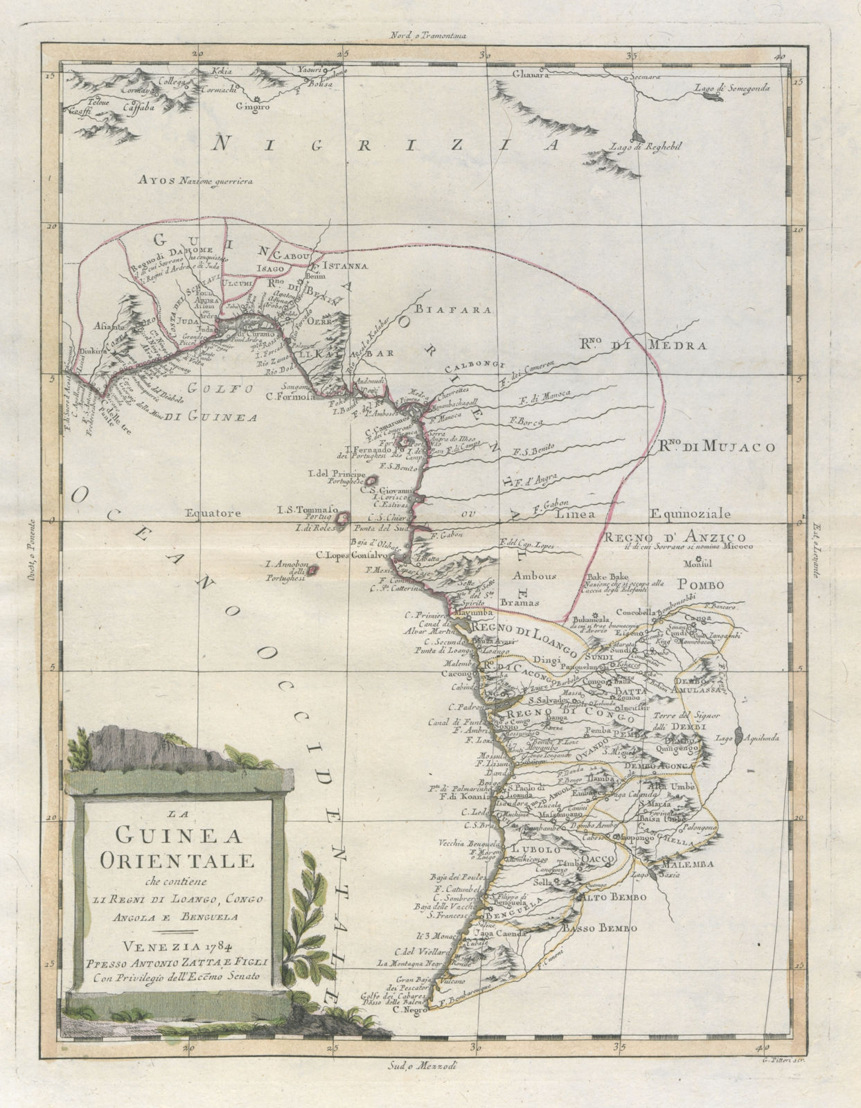 "La Guinea Orientale…" Central Africa Ghana Nigeria Congo Angola. ZATTA 1785 map