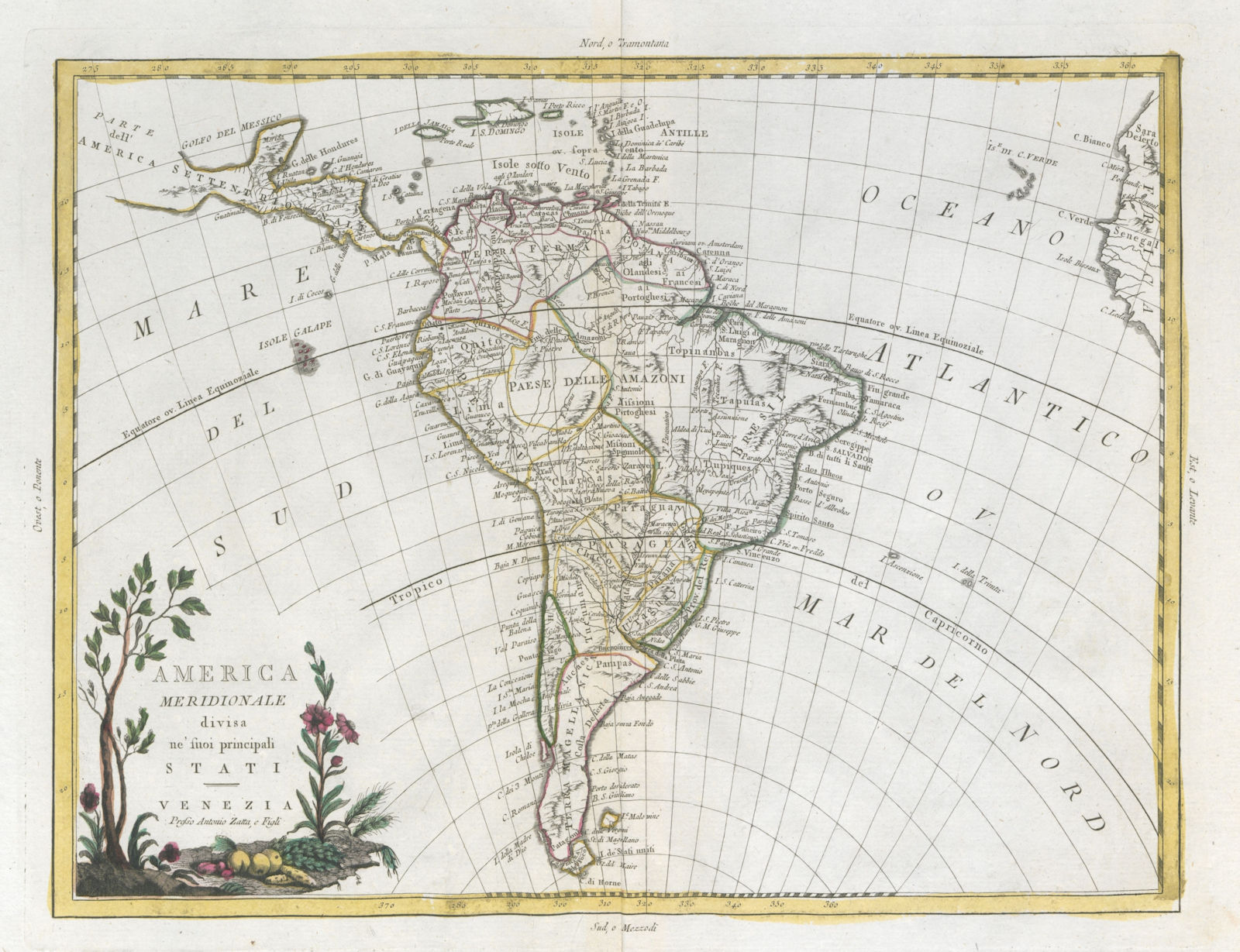 "America Meridionale divisa…". South America . ZATTA 1785 old antique map