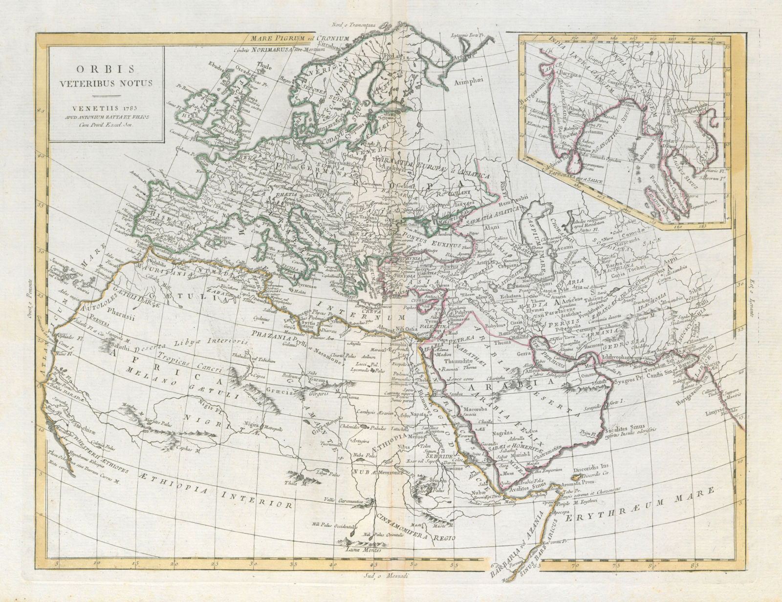 "Orbis Veteribus Notus". World as known to the Ancients. ZATTA 1785 old map