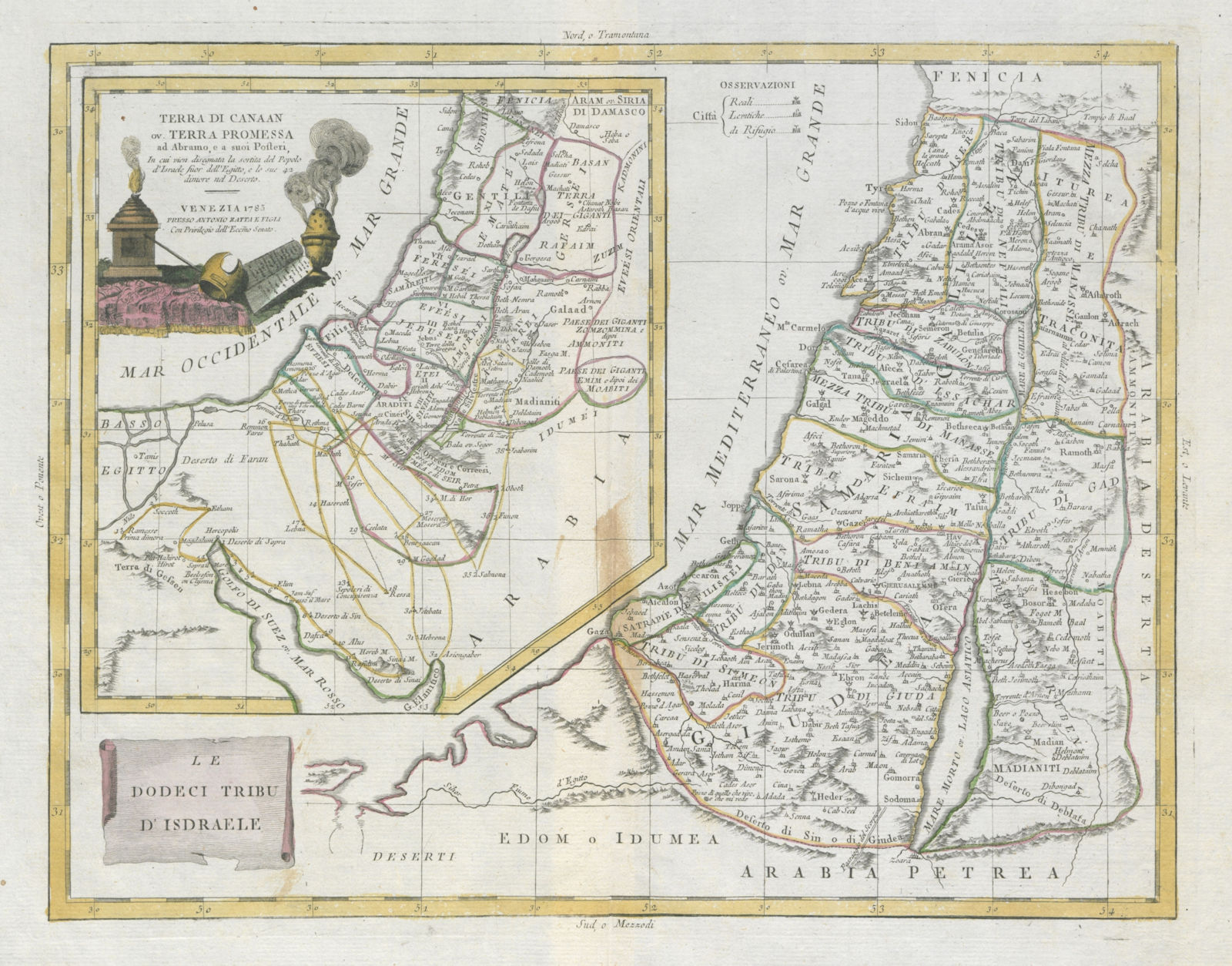 "Le Dodeci Tribu d'Isdraele". Promised Land. 12 Tribes of Israel. ZATTA 1785 map