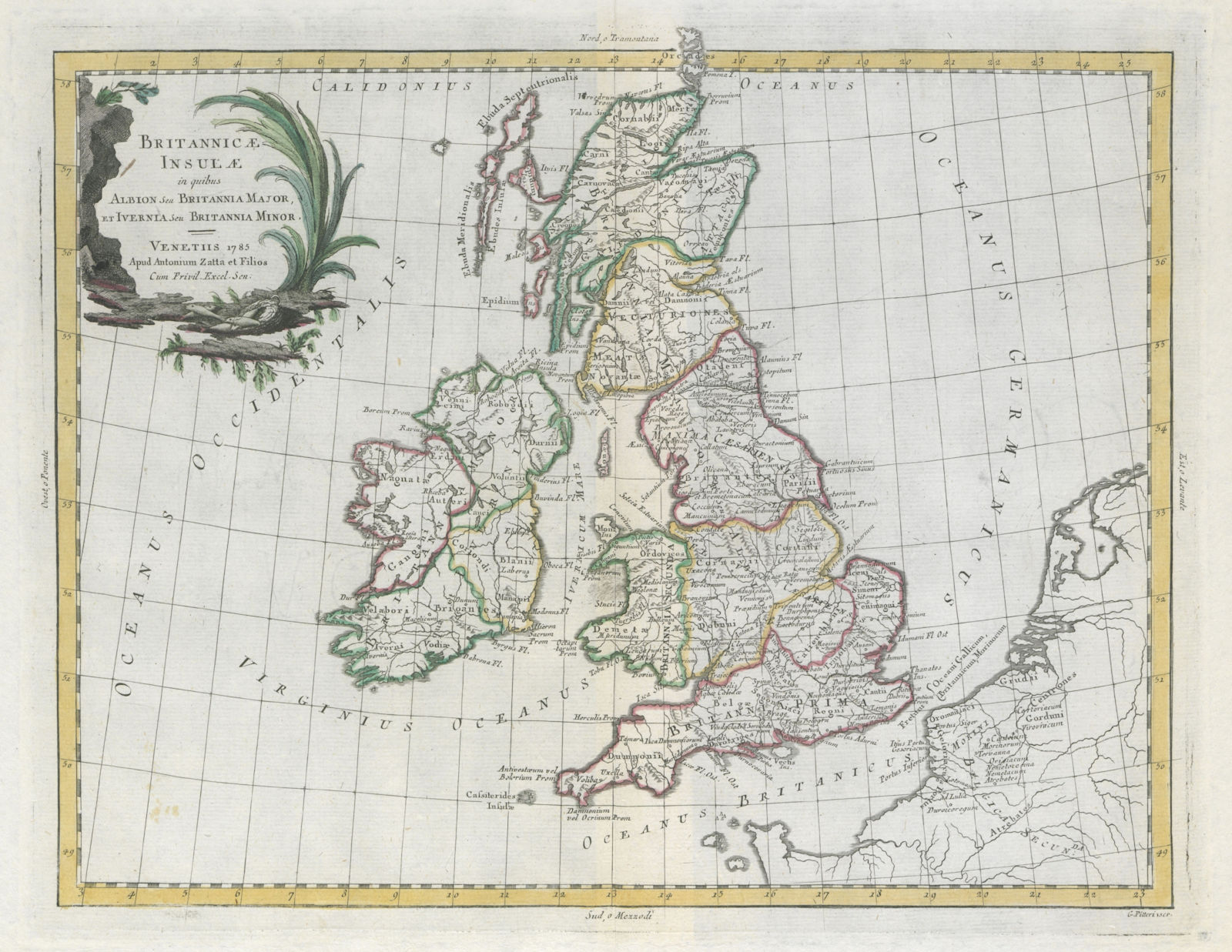 "Britannicae Insulae in quibus Albion… et Ivernia…" British Isles ZATTA 1785 map