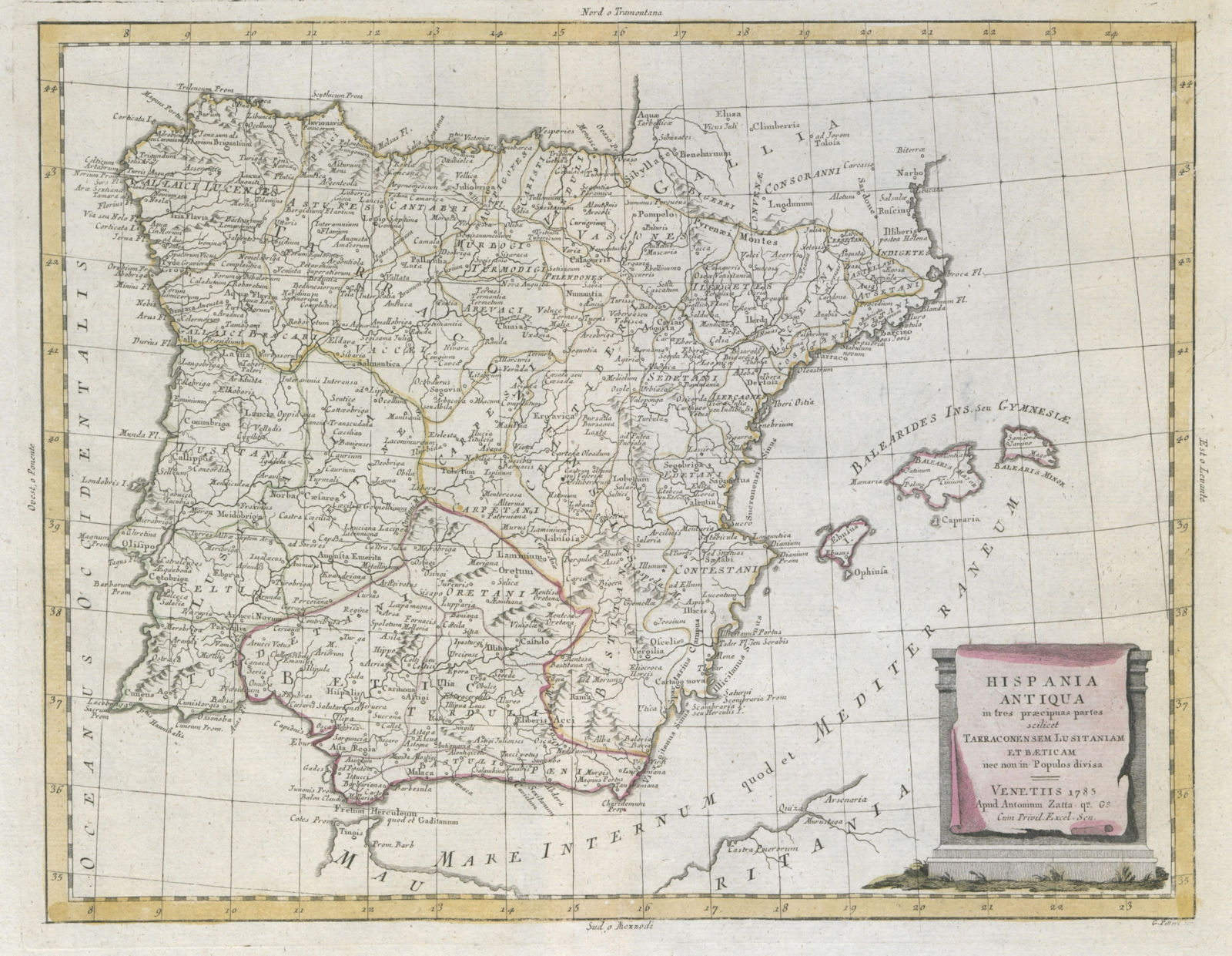"Hispania Antiqua…" Ancient / Roman Iberia. Spain & Portugal. ZATTA 1785 map