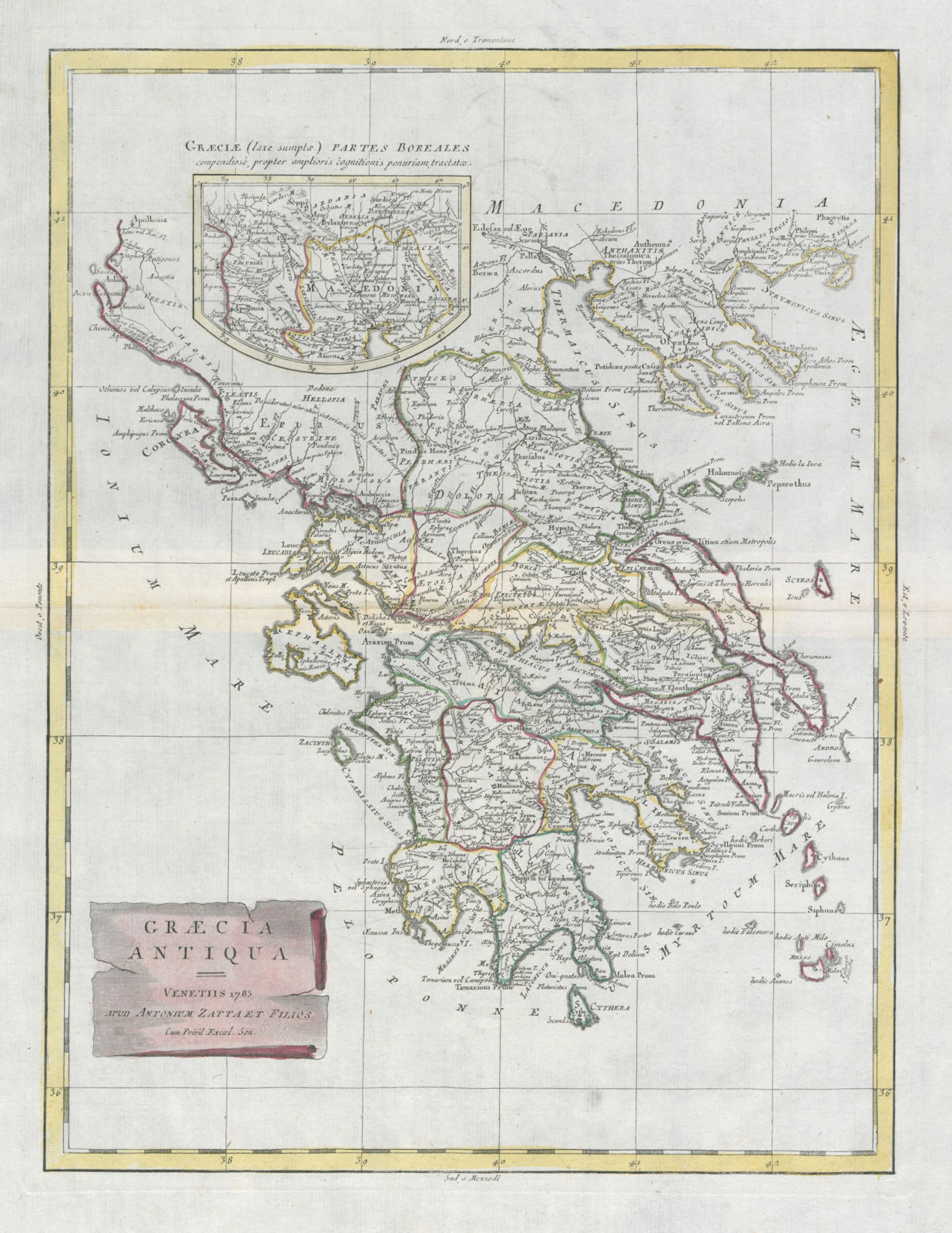 "Graecia Antiqua". Ancient Greece. ZATTA 1785 old antique map plan chart