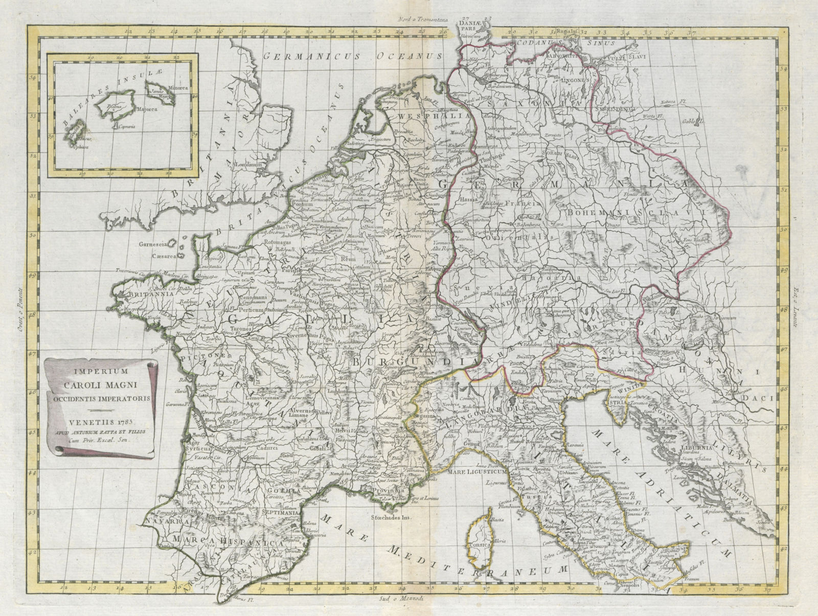 "Imperium Caroli Magni Occidentis Imperatoris" Carolingian Empire ZATTA 1785 map
