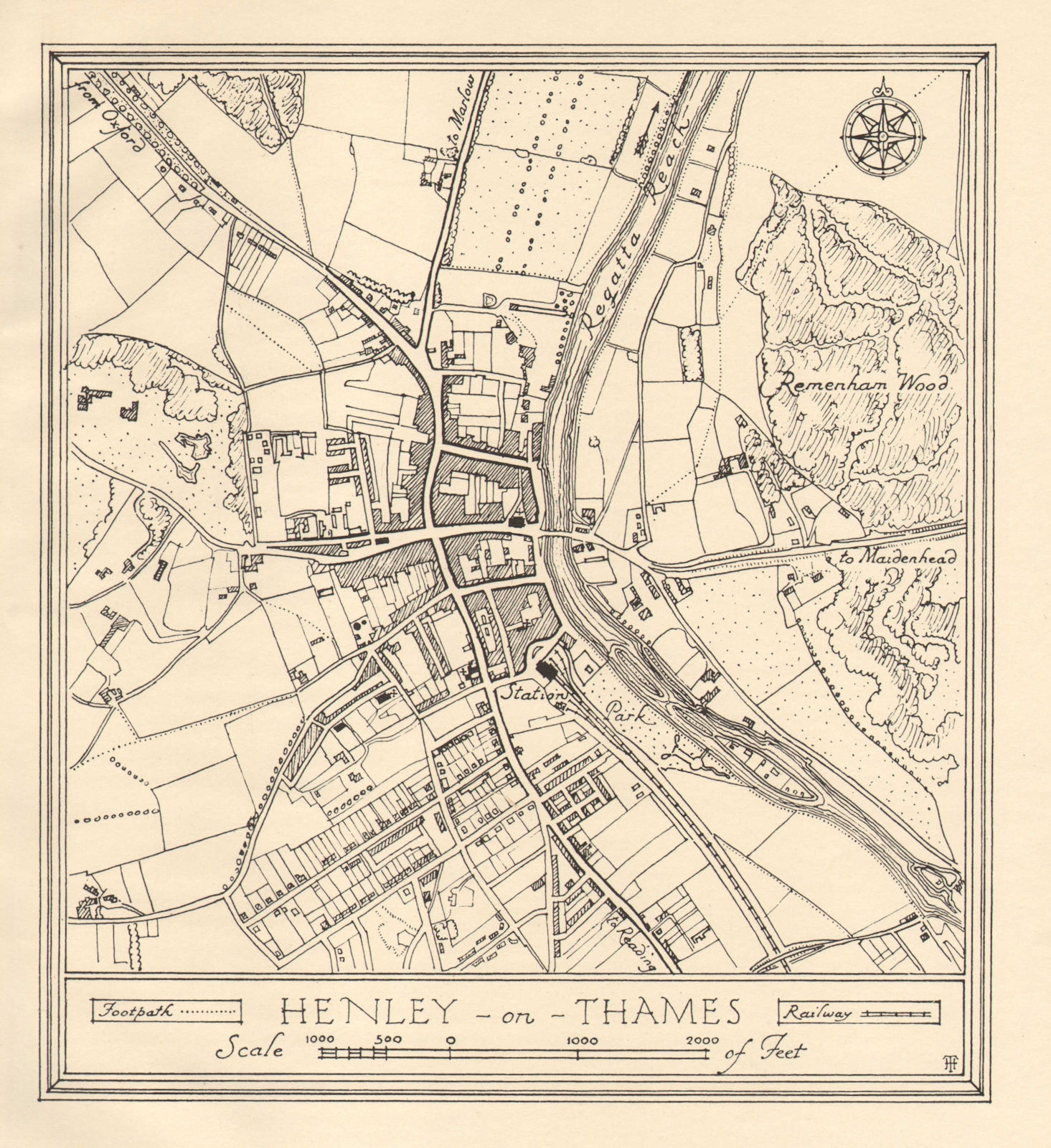 Associate Product Town plan of HENLEY-ON-THAMES, Oxfordshire.Thames Valley 1929 old vintage map