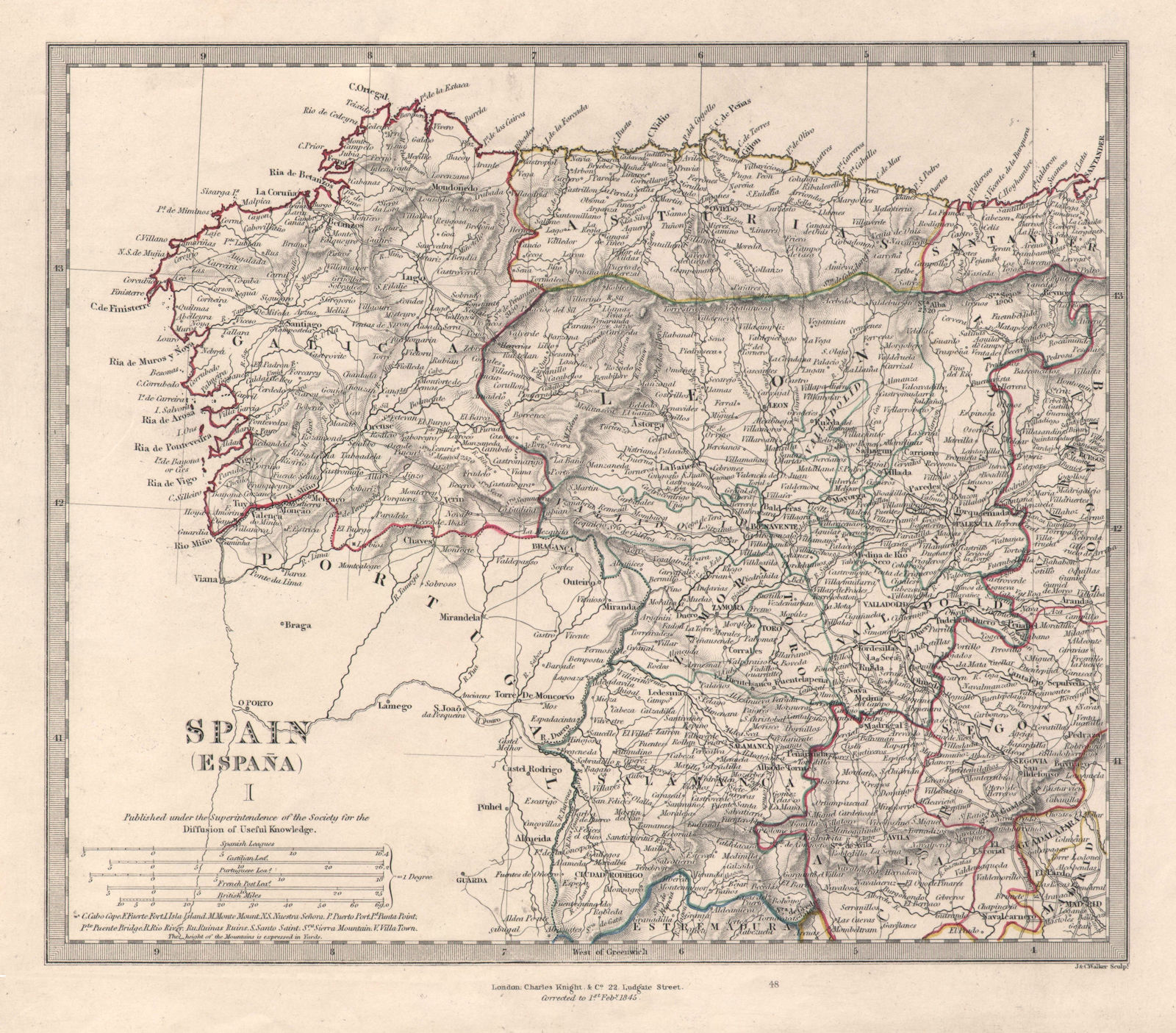 Associate Product SPAIN NW. Galicia Leon Asturias Zamora Palencia Salamanca Toro. SDUK 1846 map