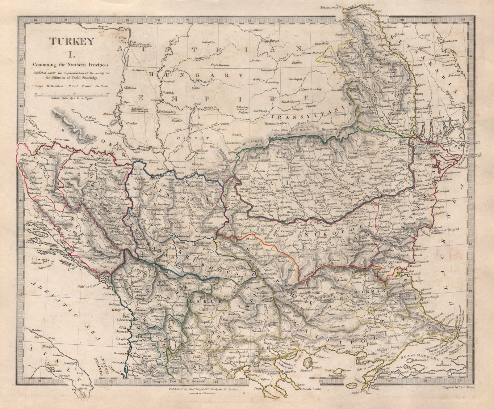 BALKANS. Northern Ottoman provinces. Wallachia Albania Bulgaria. SDUK 1846 map