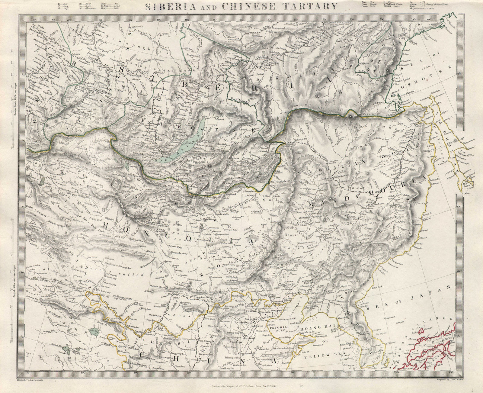 SIBERIA & CHINESE TARTARY Manchuria Mongolia China Korea Silk road SDUK 1846 map
