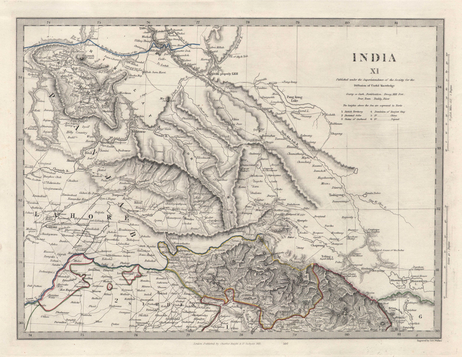 Associate Product INDIA XI. PAKISTAN. Punjab Lahore Garhwal Sirhind China Kashmir. SDUK 1846 map