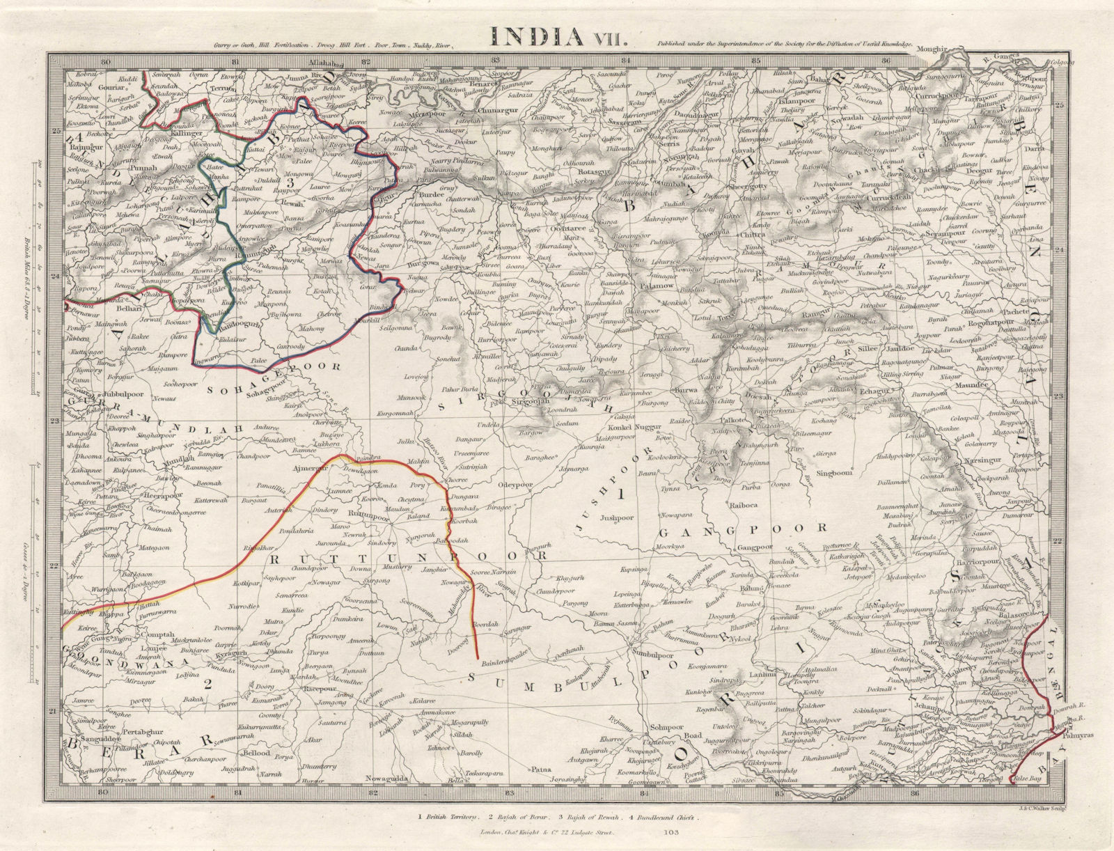 Associate Product INDIA VII. Allahabad-Bay of Bengal. Berar Bahar Orissa Ruttunpoor. SDUK 1846 map