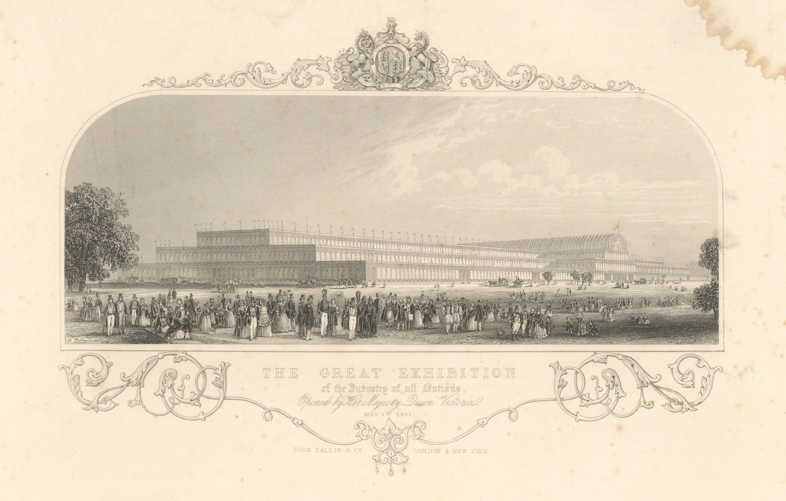 The Crystal Palace in Hyde Park. Great Exhibition. TALLIS 1851 old print