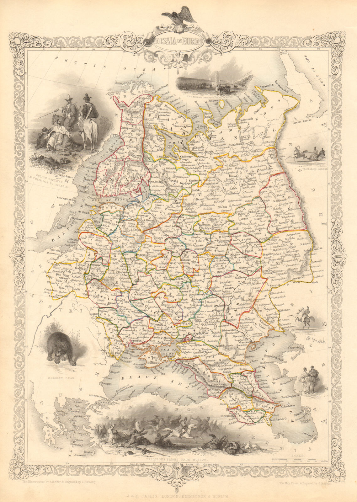 RUSSIA IN EUROPE. Oblasts.Ukraine Baltics Finland Poland. RAPKIN/TALLIS 1851 map