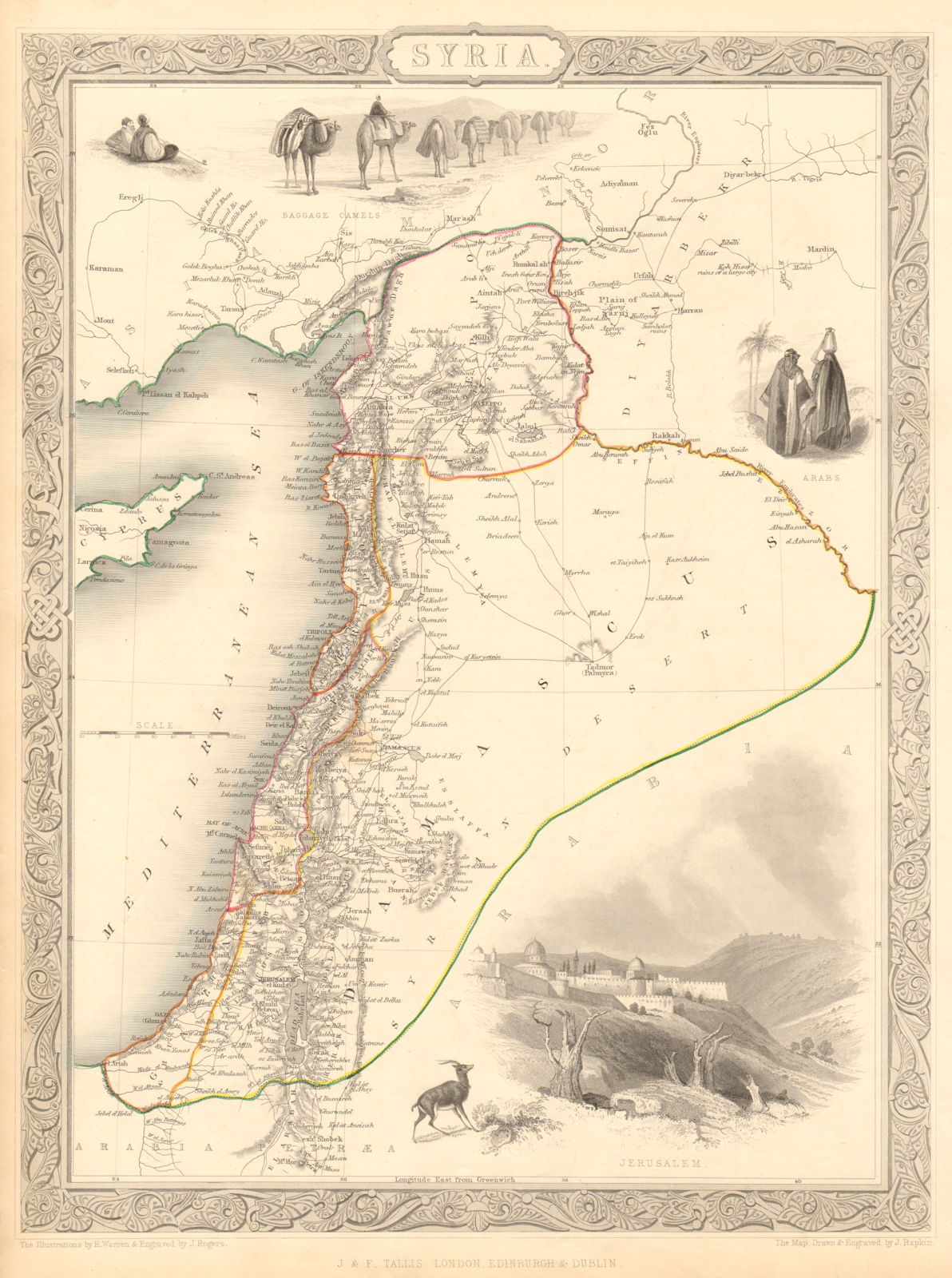 SYRIA. Levant Palestine Jordan Lebanon Israel Cyprus. TALLIS & RAPKIN 1851 map