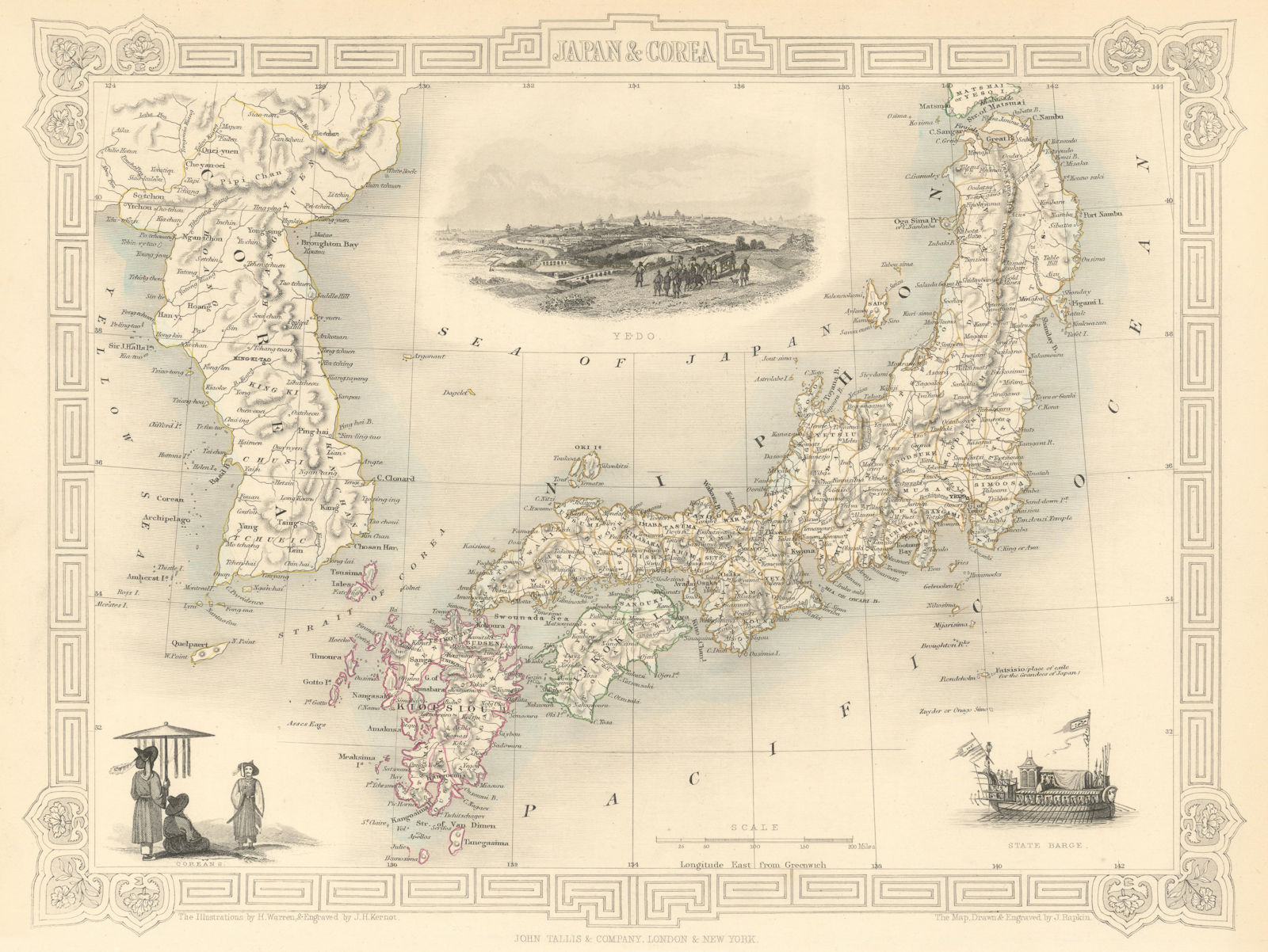 JAPAN & COREA. Yedo (Tokyo) King-ki-Tao (Seoul). Korea. TALLIS & RAPKIN 1851 map