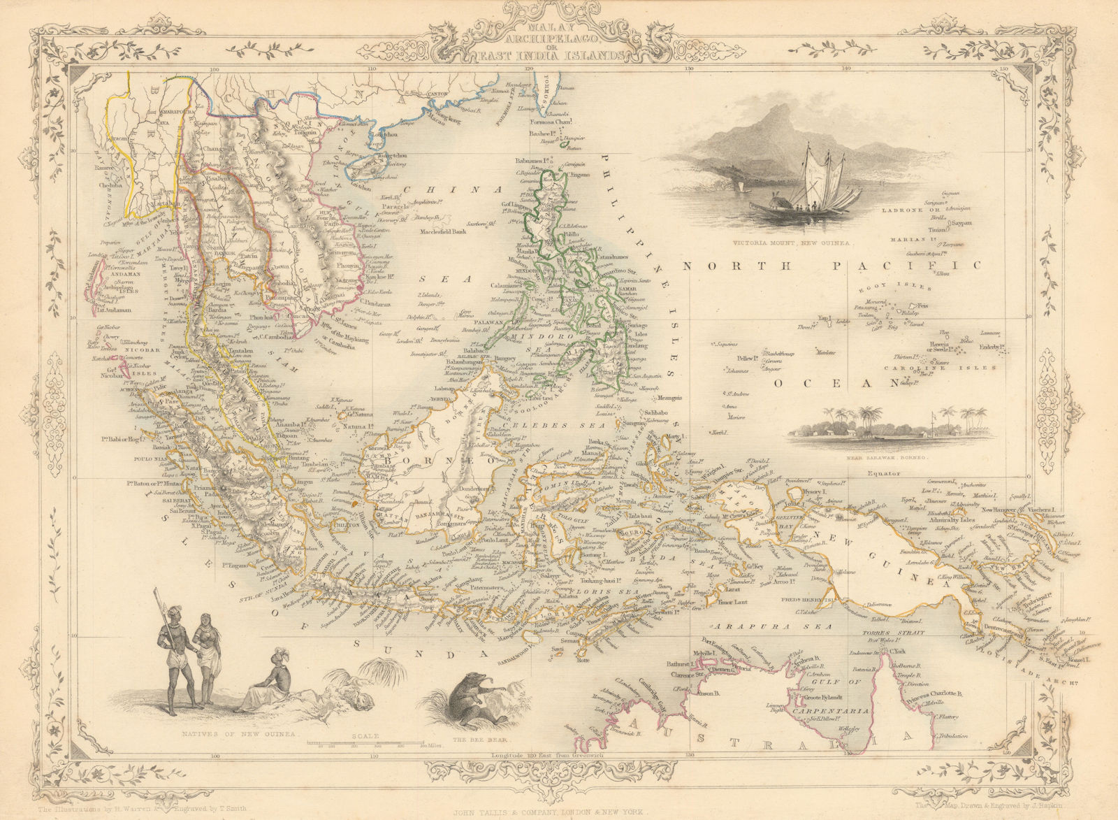 MALAY ARCHIPELAGO/EAST INDIA ISLANDS. Philippines Indies. RAPKIN/TALLIS 1851 map