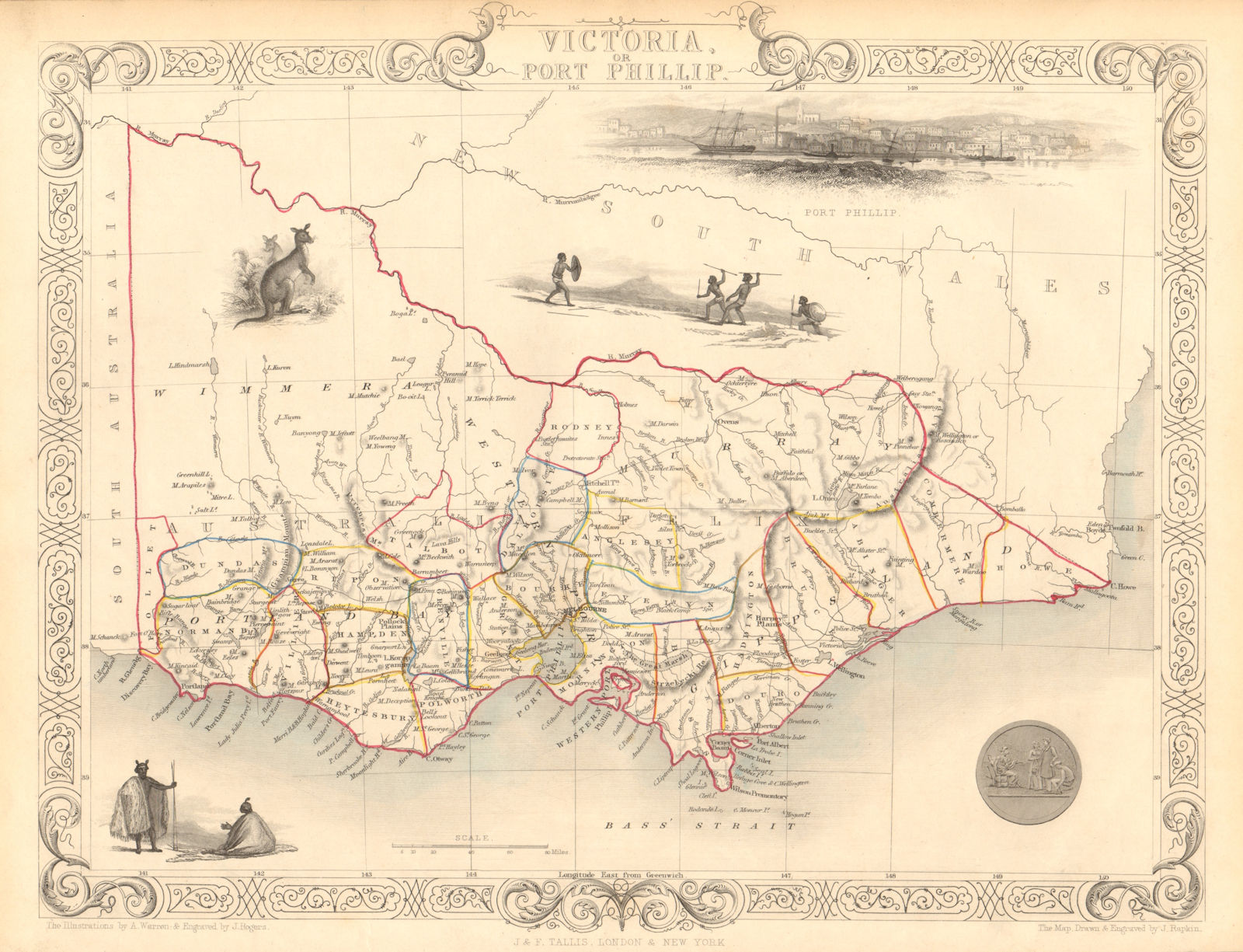 VICTORIA OR PORT PHILIP showing goldfields. Australia. TALLIS & RAPKIN 1851 map