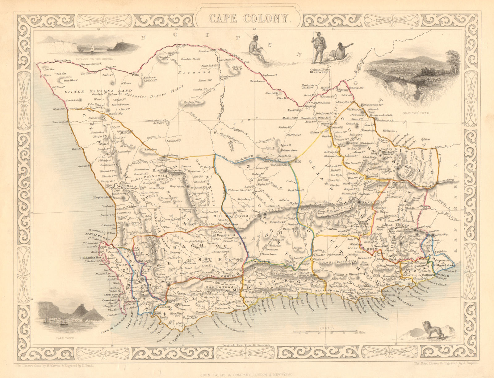 CAPE COLONY. Cape Town & Grahamstown views. South Africa. RAPKIN/TALLIS 1851 map