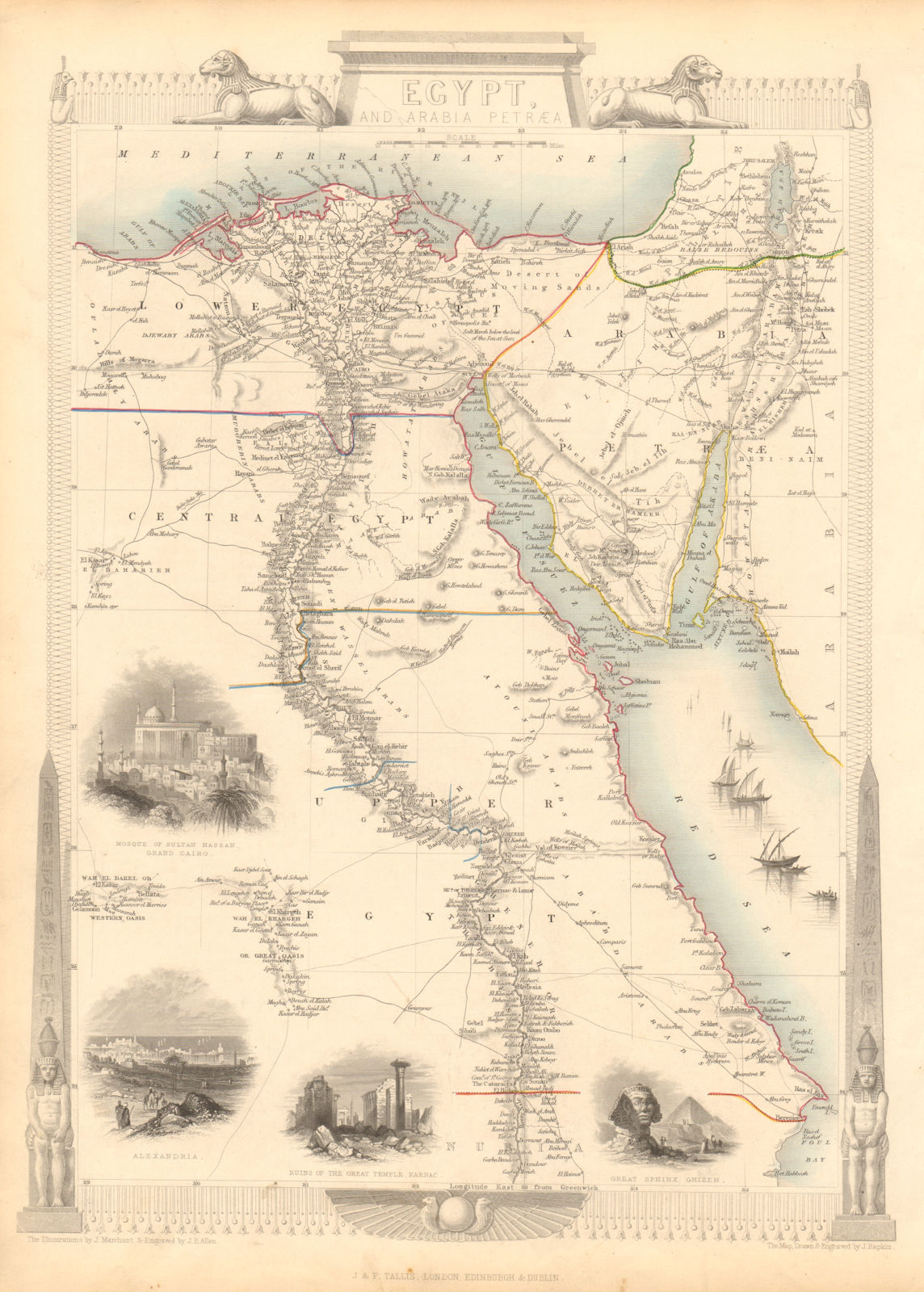 Associate Product EGYPT/ARABIA PETRAEA. Cairo/Alexandria views.Nile valley. RAPKIN/TALLIS 1851 map