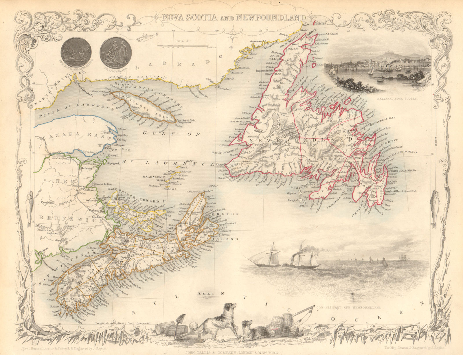 NOVA SCOTIA & NEWFOUNDLAND. Halifax view. Canada. PE. TALLIS & RAPKIN 1851 map