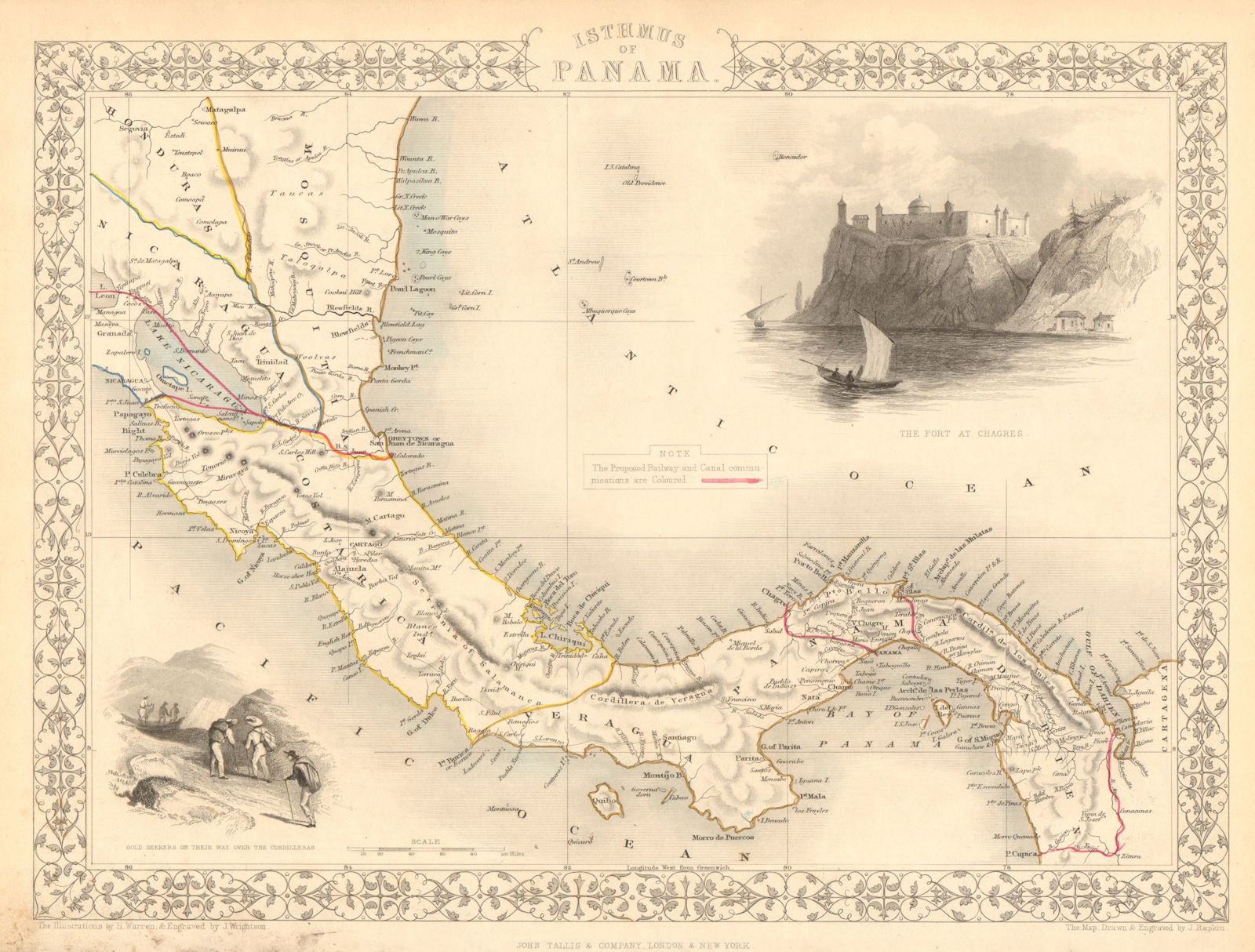 Associate Product PANAMA ISTHMUS. 5 proposed canal/RR routes. Nicaragua &c. RAPKIN/TALLIS 1851 map