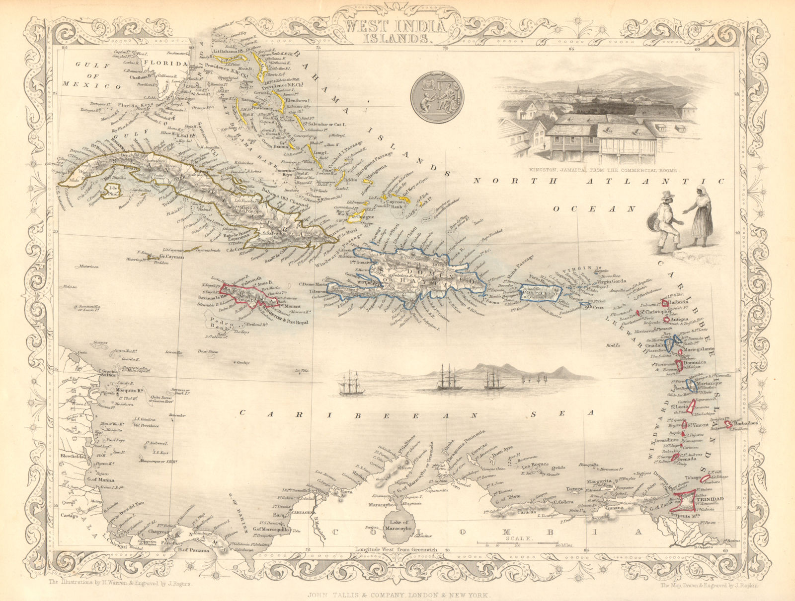 WEST INDIA ISLANDS. Caribbean Indies Antilles Bahamas. TALLIS & RAPKIN 1851 map