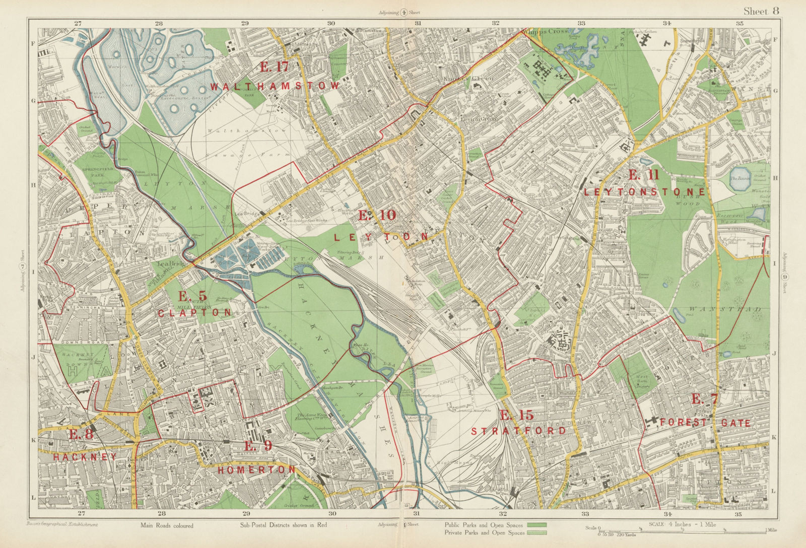 LEYTON/STONE Clapton Forest Gate Hackney Stratford Walthamstow. BACON 1934 map