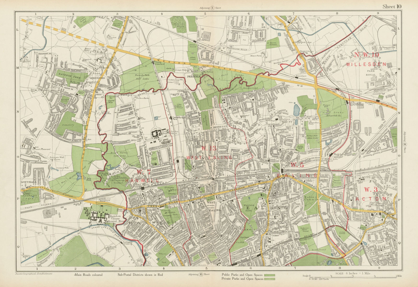 EALING Willesden Acton Southall Hanwell Greenford Park Royal. BACON 1934 map