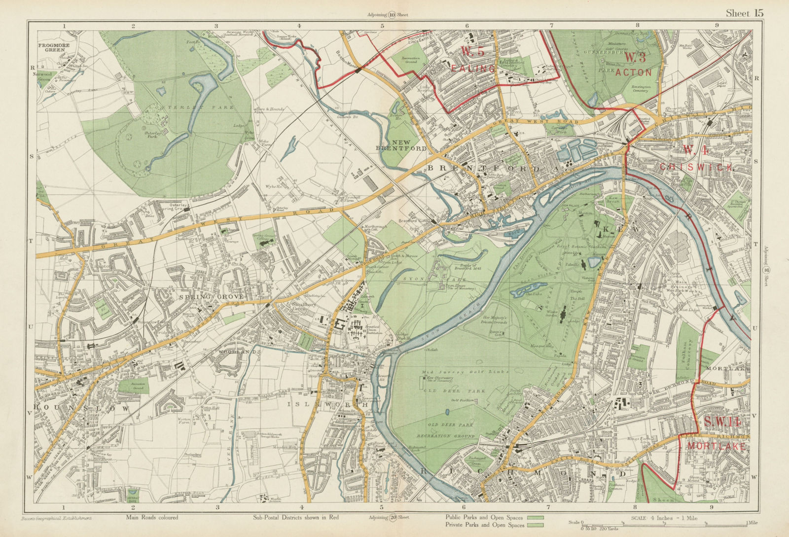 Associate Product RICHMOND HOUNSLOW Kew Brentford Isleworth Acton Chiswick Ealing. BACON 1934 map
