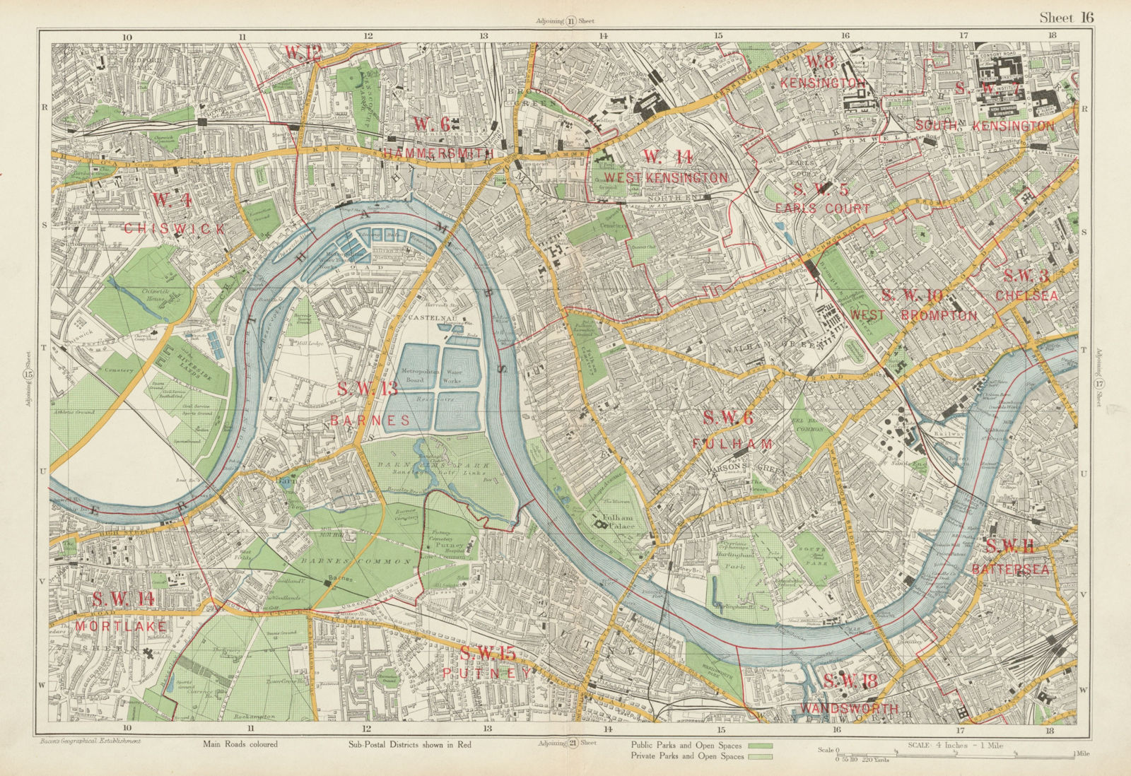 HAMMERSMITH FULHAM Chiswick Kensington Chelsea Barnes Putney. BACON 1934 map