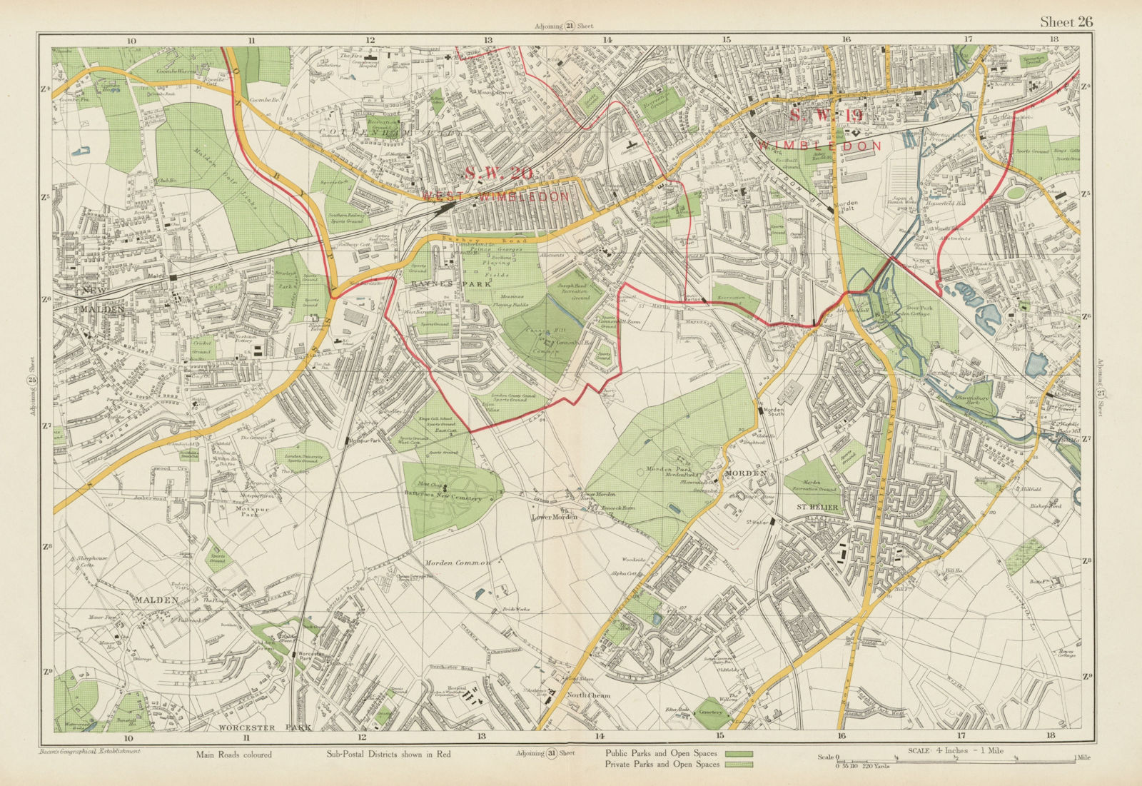 MERTON MORDEN NEW MALDEN Raynes/Worcester/Cottenham/Motspur Park. BACON 1934 map
