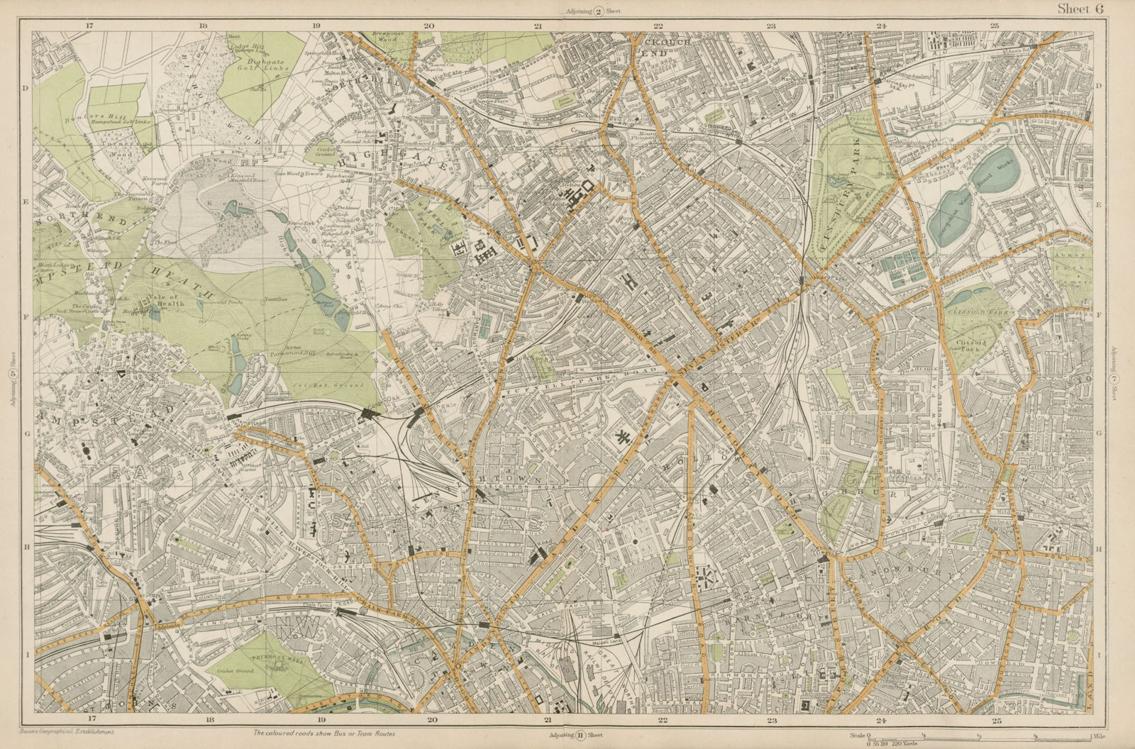 HAMPSTEAD ISLINGTON Camden Highgate Finsbury Park Primrose Hill. BACON  1919 map