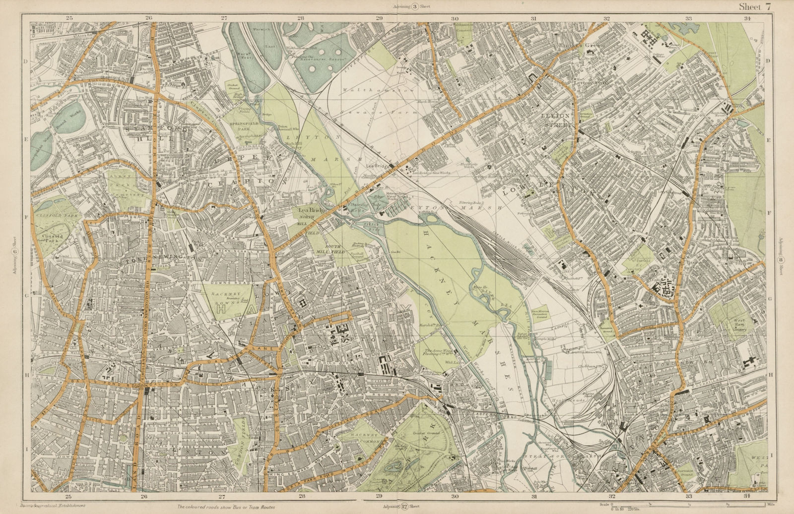 HACKNEY STRATFORD LEYTON/STONE STOKE NEWINGTON Clapton Dalston. BACON  1919 map
