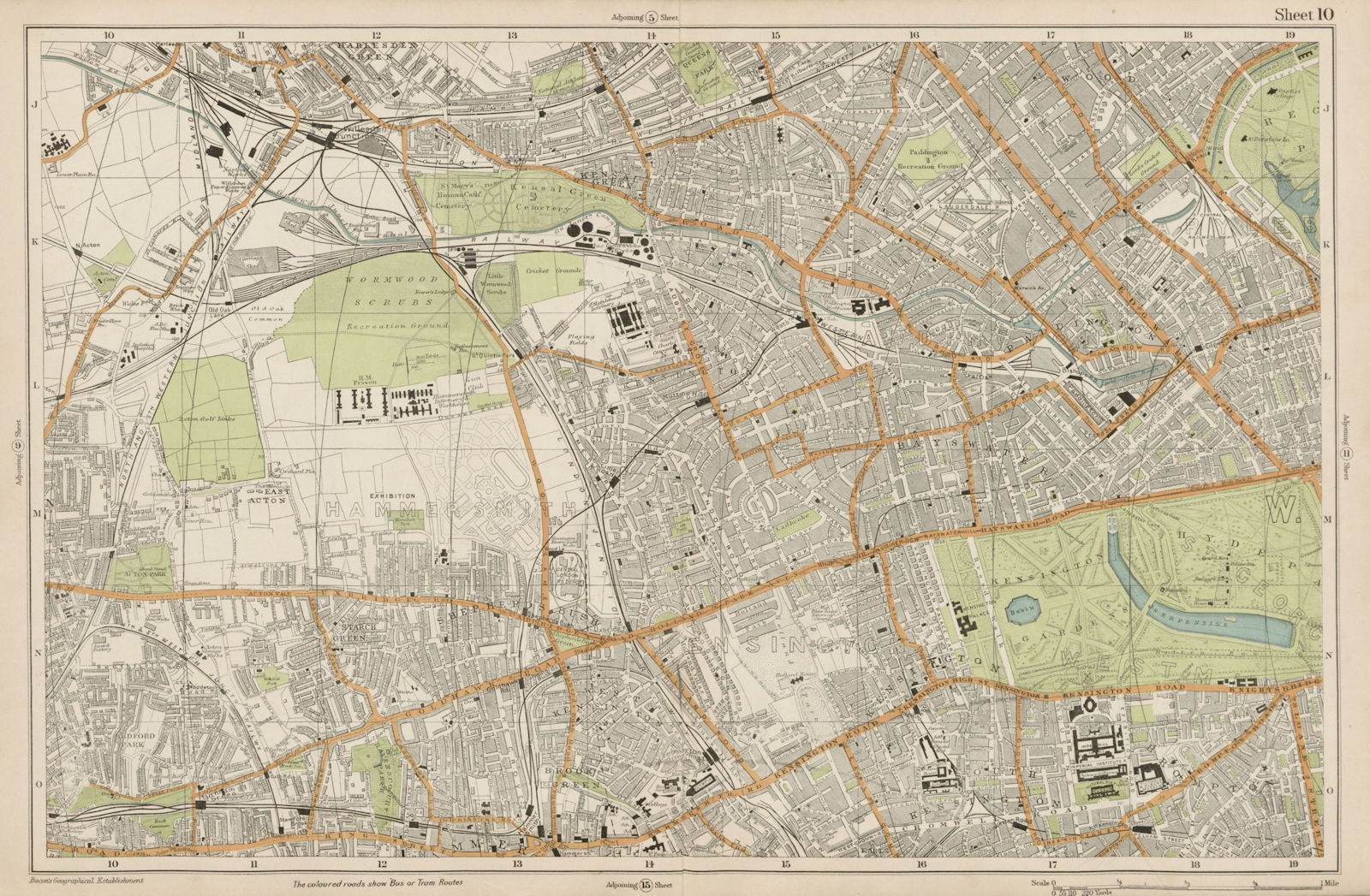 Associate Product LONDON Notting Hill Kensington St Johns Wd Hammersmith Bayswater BACON  1919 map