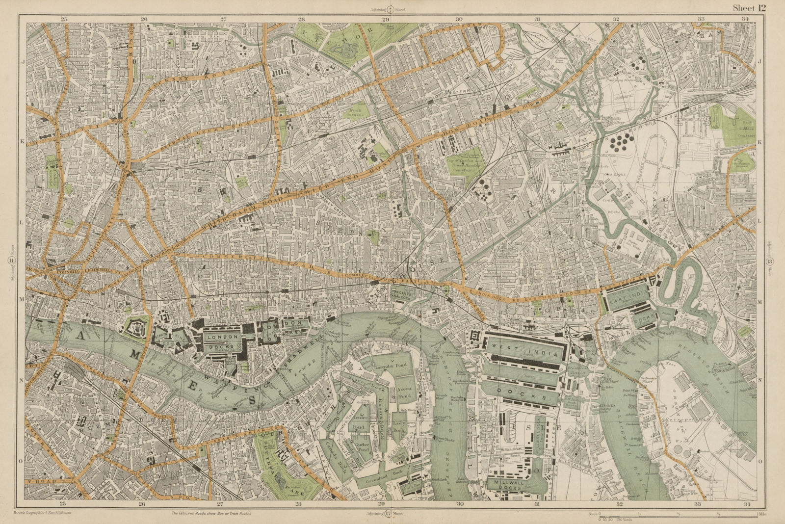 LONDON City East End Southwark Bethnal Green Docks Shoreditch. BACON  1919 map