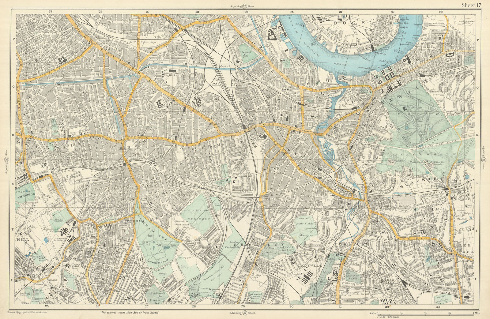LONDON SOUTH Camberwell Greenwich Deptford Lewisham Southwark. BACON  1919 map