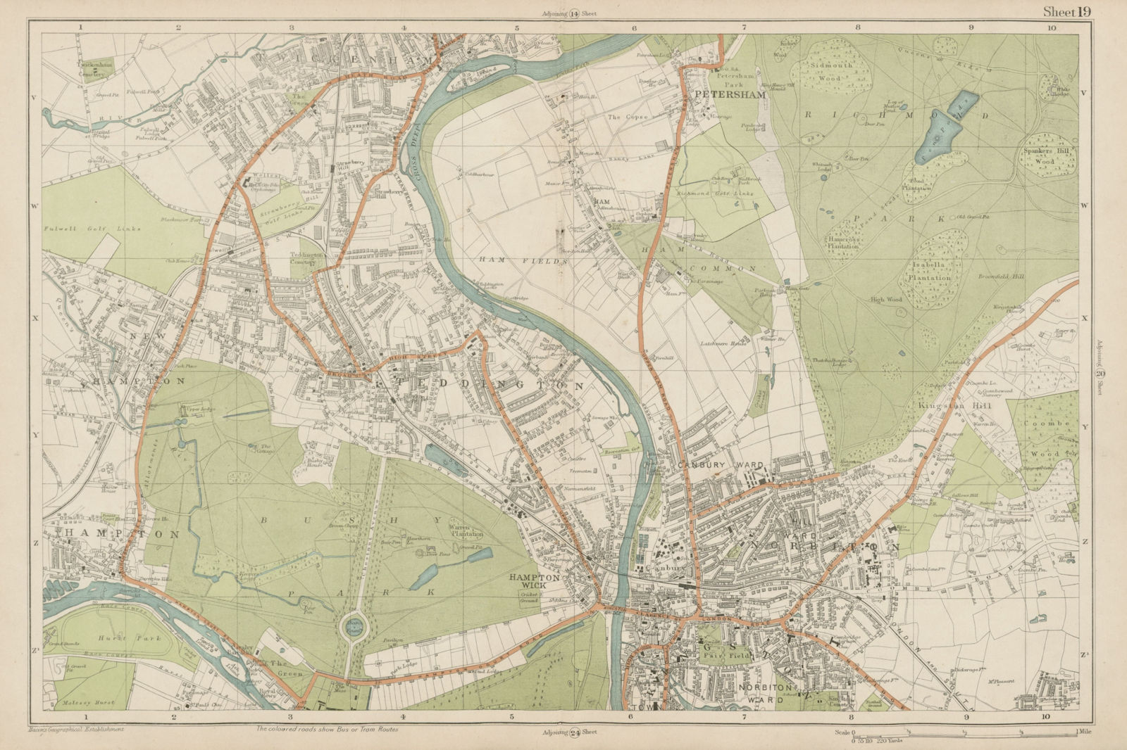 Associate Product SW LONDON Twickenham Kingston Teddington Hampton Richmond. BACON  1919 old map